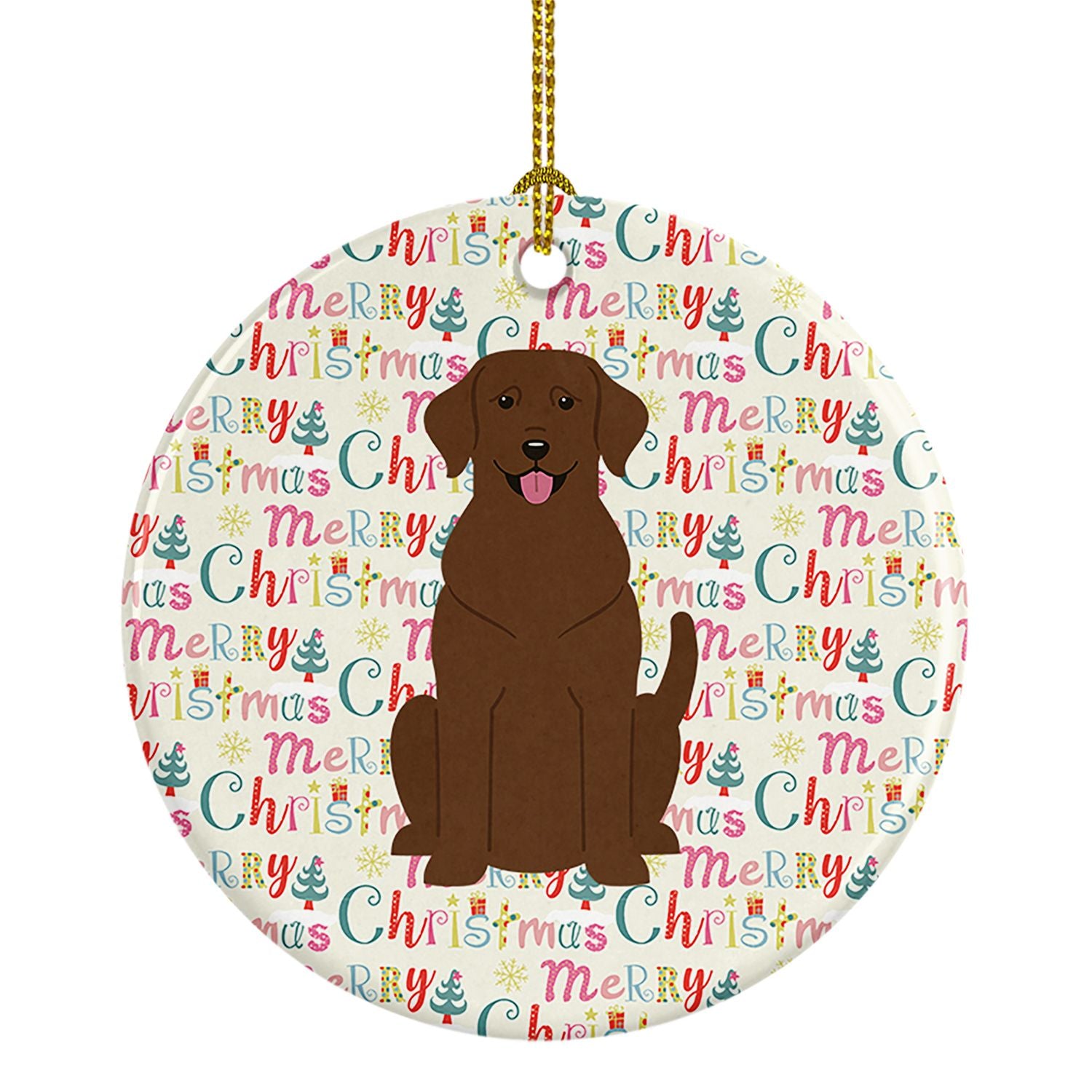 Merry Christmas Chocolate Labrador Ceramic Ornament Christmas Tree Hanging Decorations for Home Christmas Holiday, Party, Gift, 