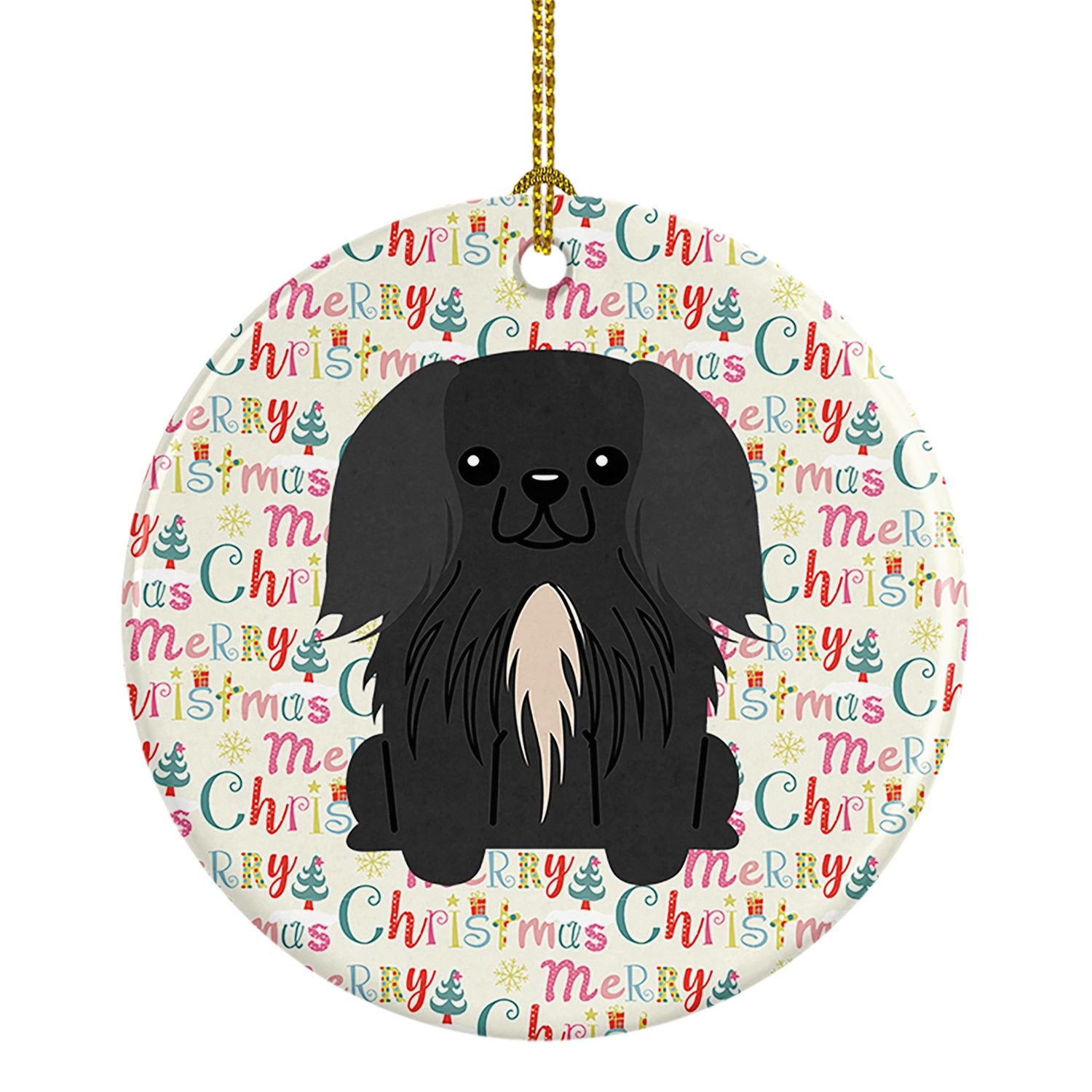 Merry Christmas Pekingese Black Ceramic Ornament Christmas Tree Hanging Decorations for Home Christmas Holiday, Party, Gift, 3 i