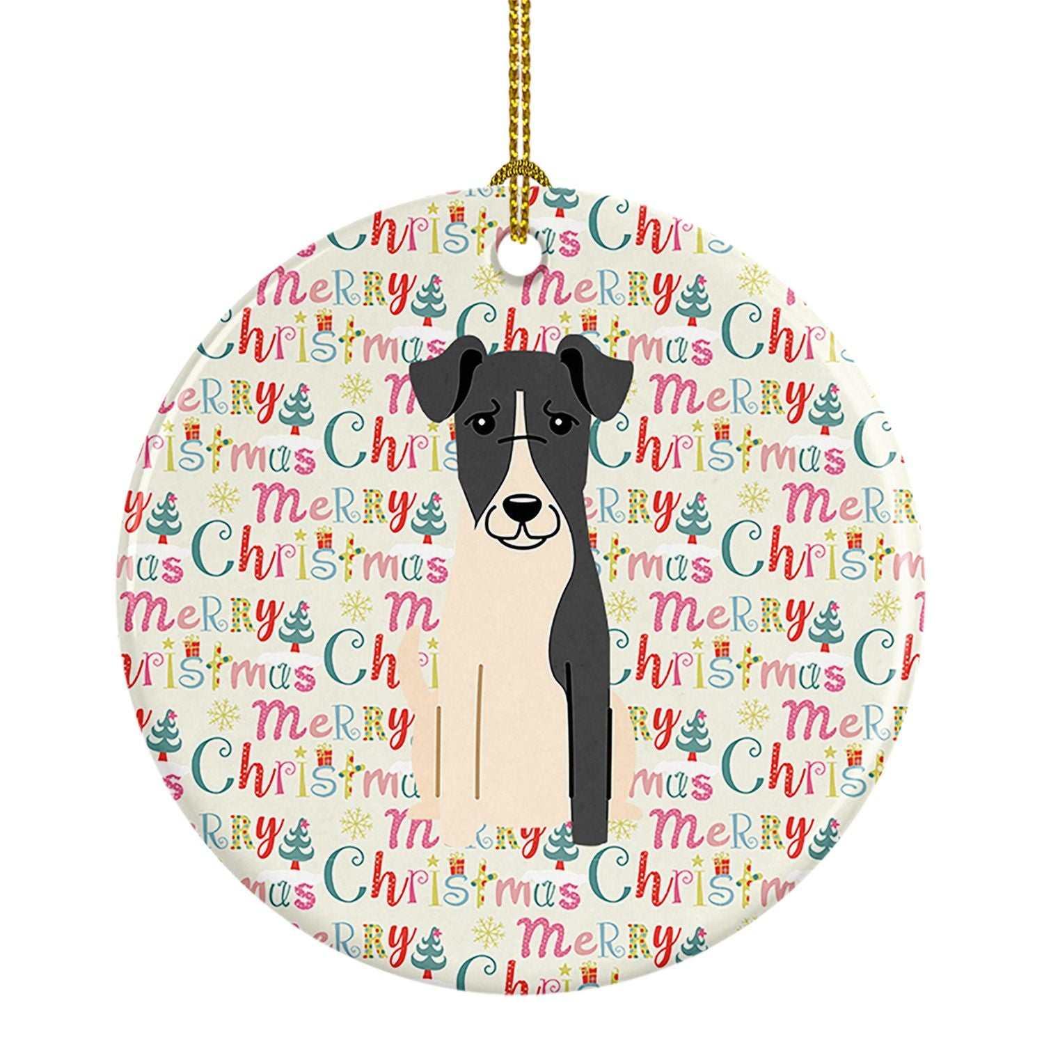 Merry Christmas Smooth Fox Terrier Ceramic Ornament Christmas Tree Hanging Decorations for Home Christmas Holiday, Party, Gift, 