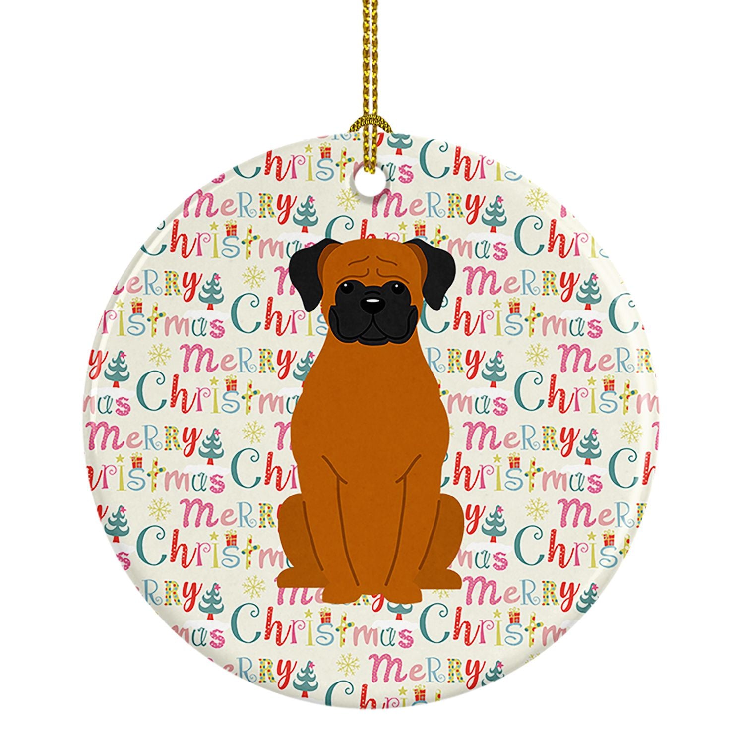 Merry Christmas Fawn Boxer Ceramic Ornament Christmas Tree Hanging Decorations for Home Christmas Holiday, Party, Gift, 3 in, Mu