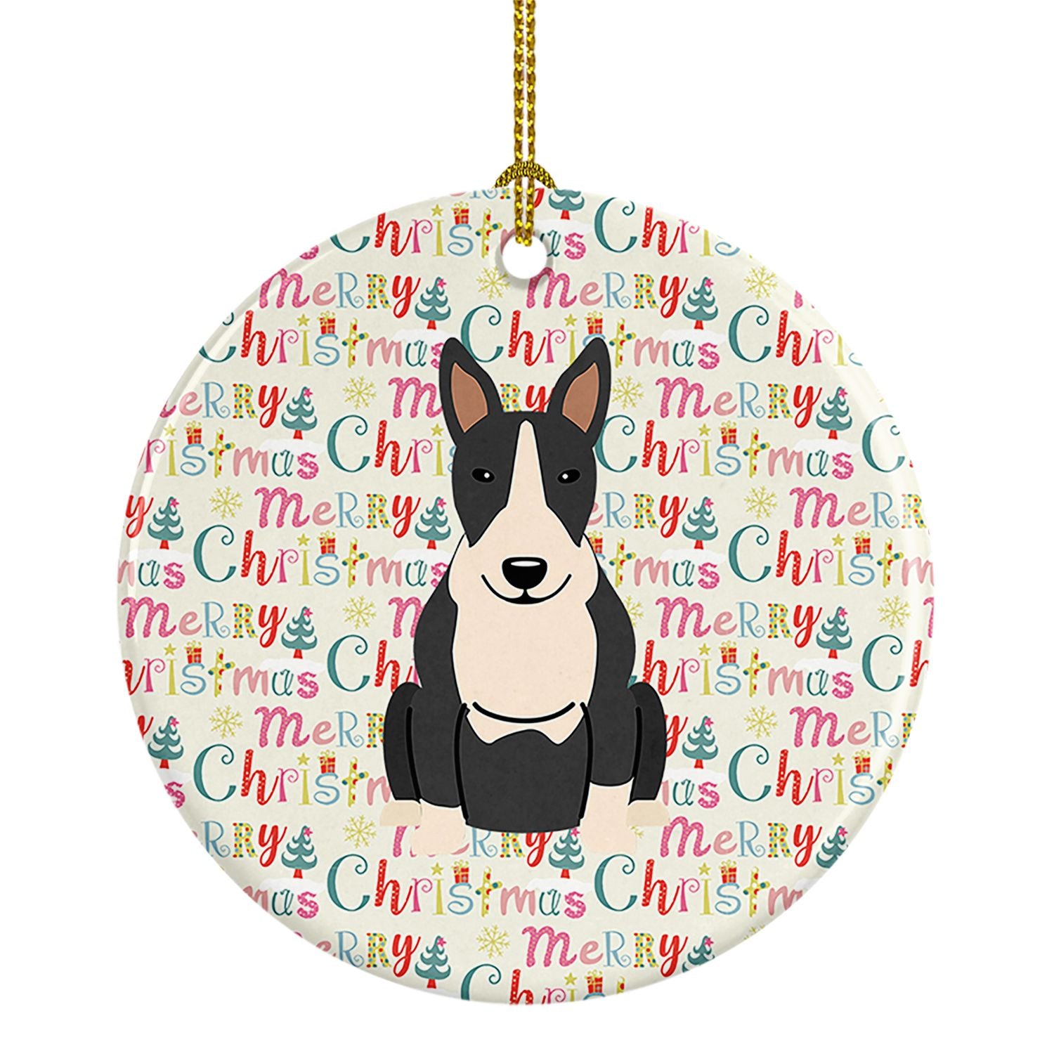 NEW Merry Christmas Bull Terrier Black White Ceramic Ornament Christmas Tree Hanging Decorations for Home Christmas Holiday, Par