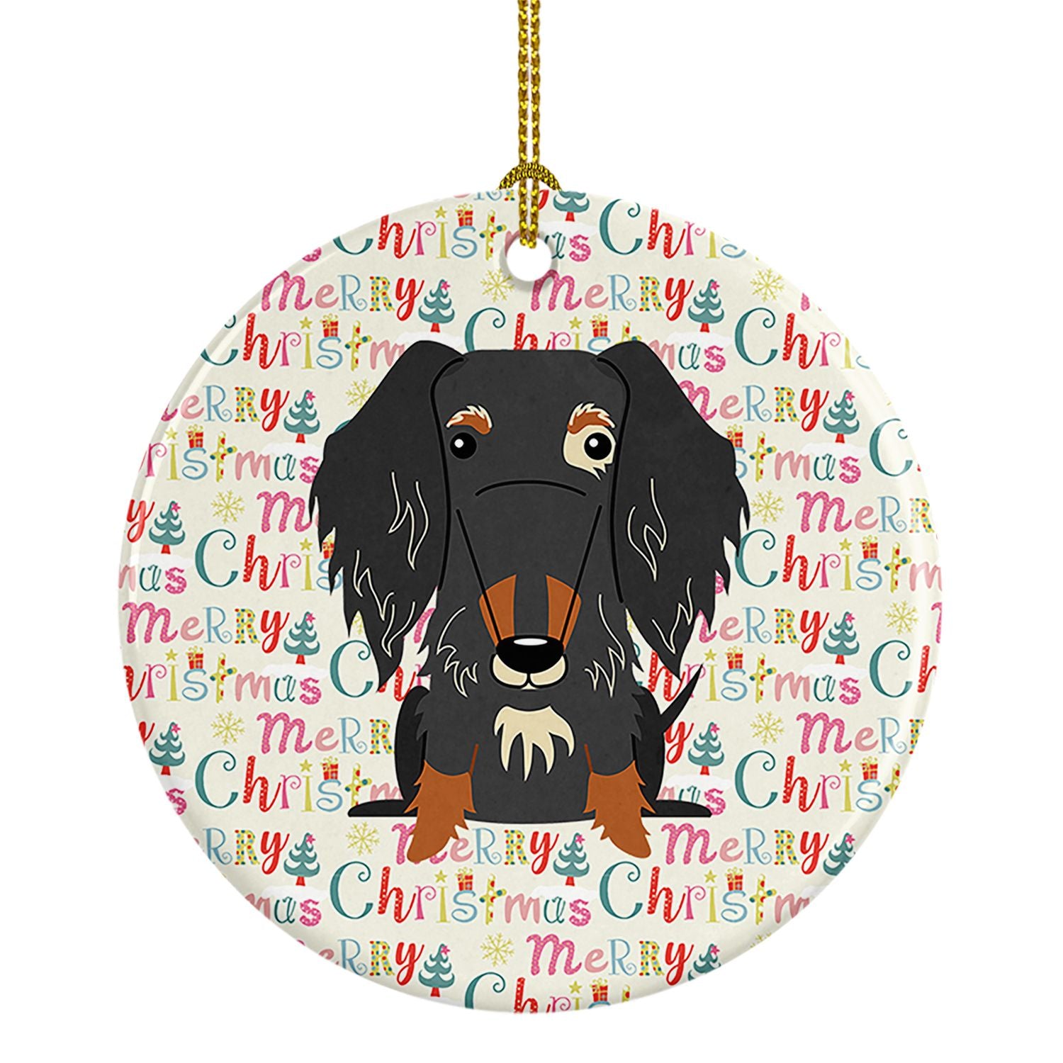 Merry Christmas Wire Haired Dachshund Dapple Ceramic Ornament Christmas Tree Hanging Decorations for Home Christmas Holiday, Par