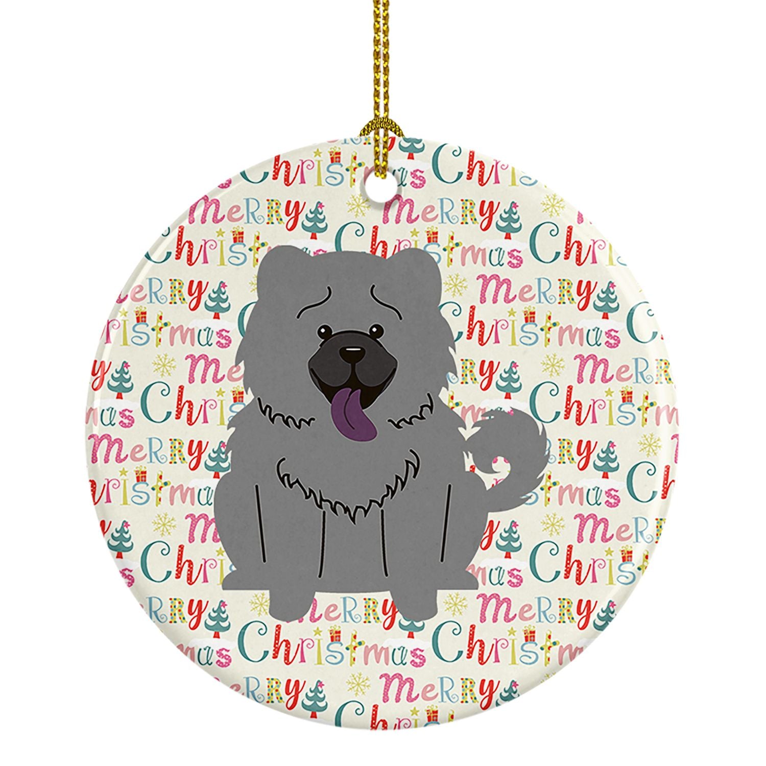 Merry Christmas Chow Chow Blue Ceramic Ornament Christmas Tree Hanging Decorations for Home Christmas Holiday, Party, Gift, 3 in