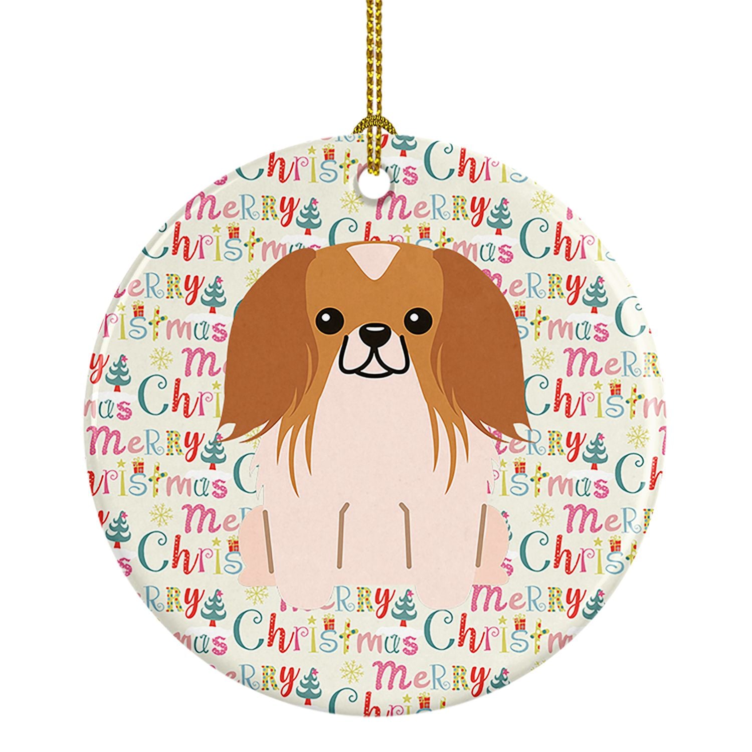 Merry Christmas Pekingese Red White Ceramic Ornament Christmas Tree Hanging Decorations for Home Christmas Holiday, Party, Gift,