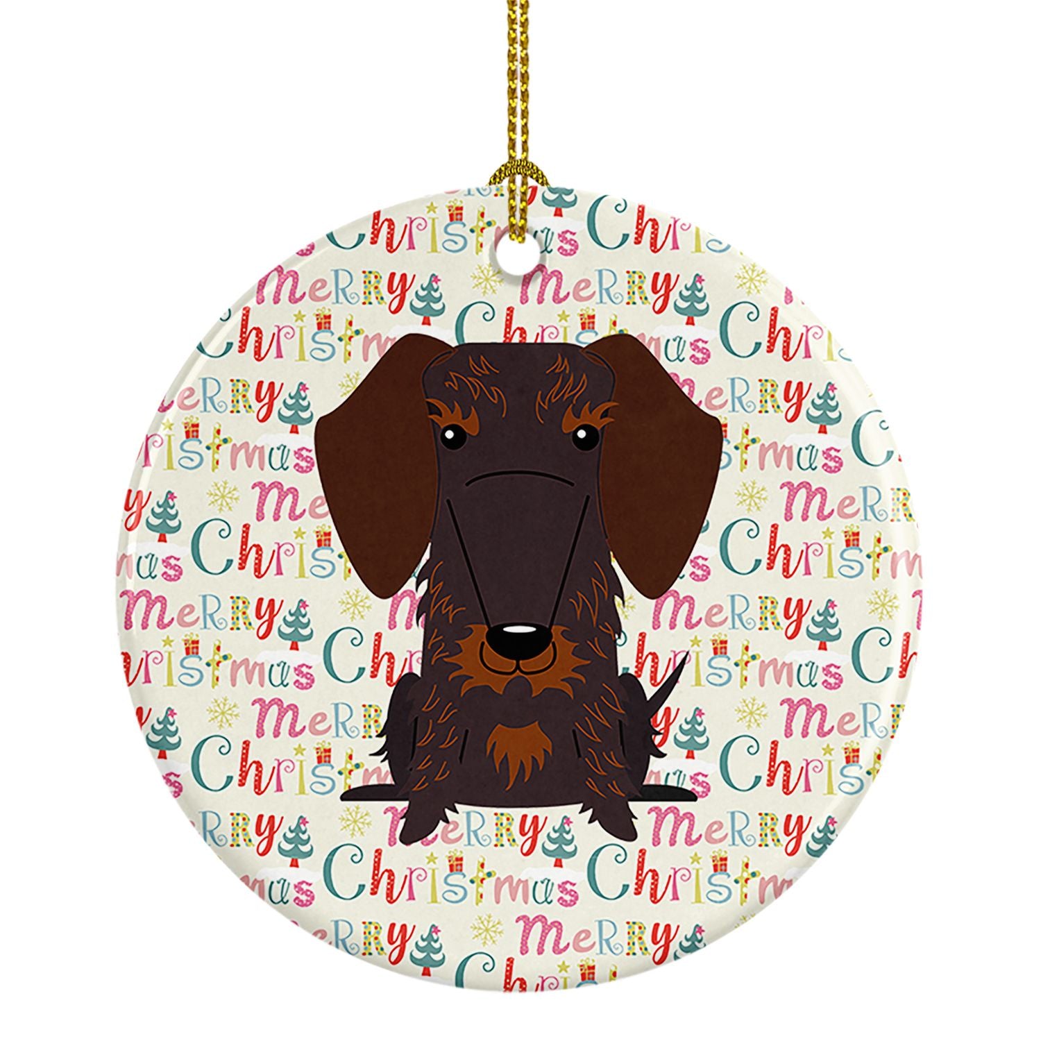Merry Christmas Wire Haired Dachshund Chocolate Ceramic Ornament Christmas Tree Hanging Decorations for Home Christmas Holiday, 