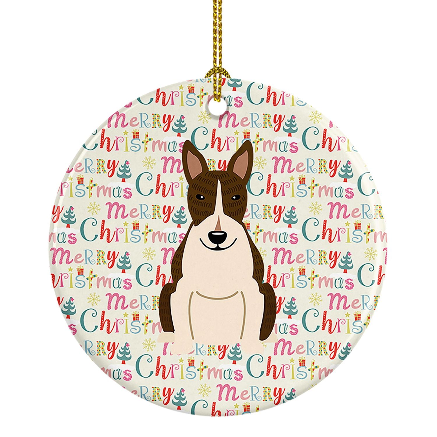 NEW Merry Christmas Bull Terrier Dark Brindle Ceramic Ornament Christmas Tree Hanging Decorations for Home Christmas Holiday, Pa