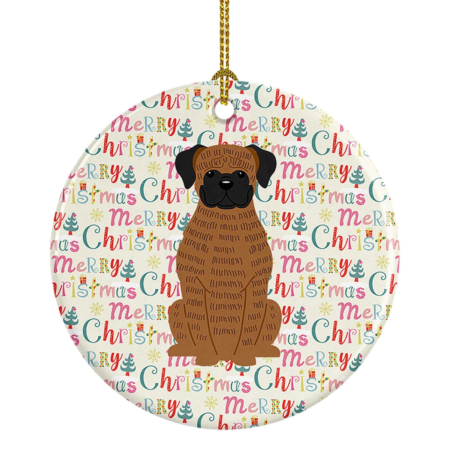 Merry Christmas Brindle Boxer Ceramic Ornament Christmas Tree Hanging Decorations for Home Christmas Holiday, Party, Gift, 3 in,