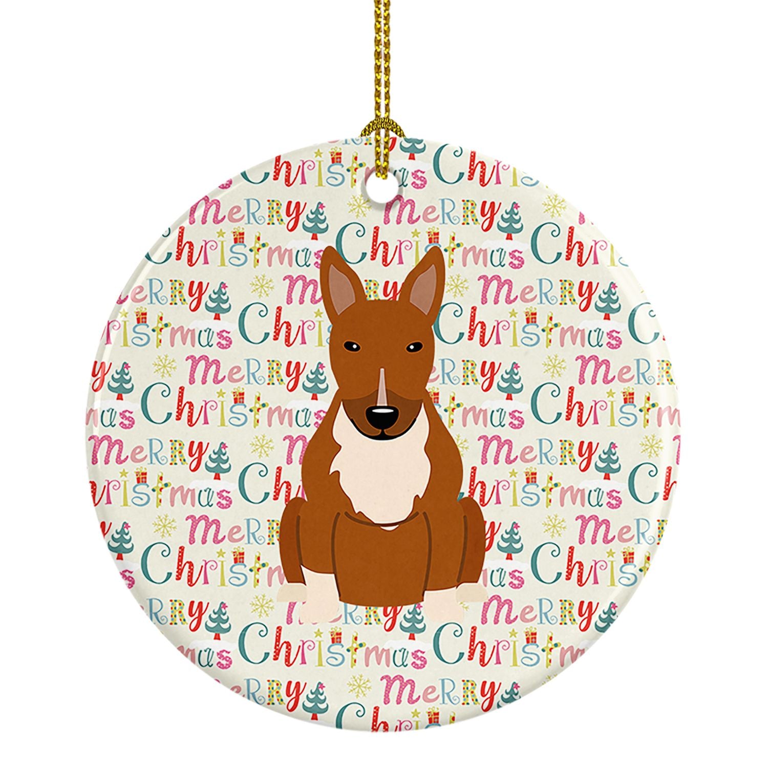NEW Merry Christmas Bull Terrier Red Ceramic Ornament Christmas Tree Hanging Decorations for Home Christmas Holiday, Party, Gift