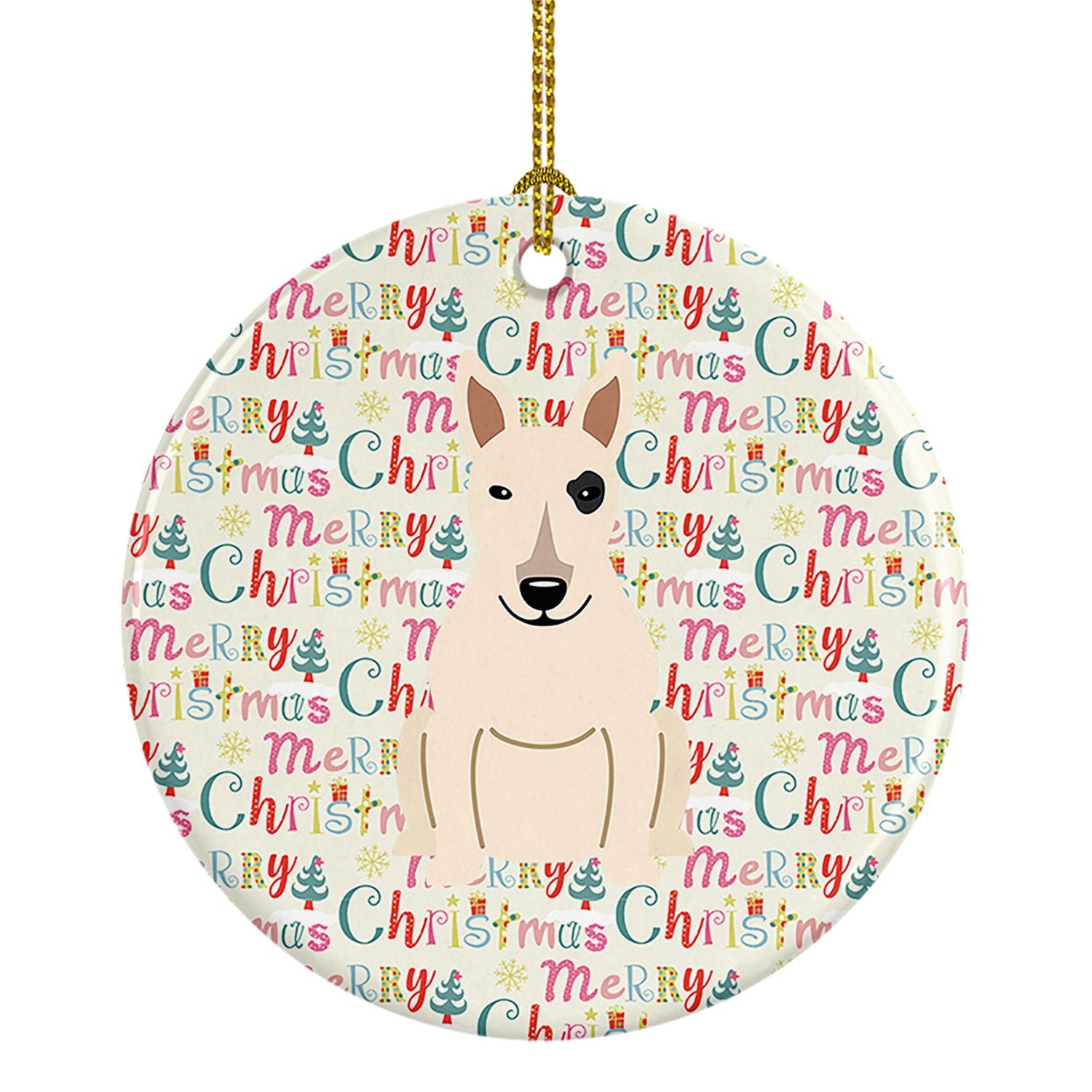 NEW Merry Christmas Bull Terrier White Ceramic Ornament Christmas Tree Hanging Decorations for Home Christmas Holiday, Party, Gi