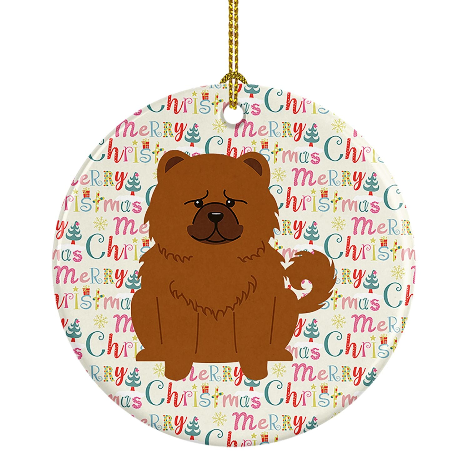 Merry Christmas Chow Chow Red Ceramic Ornament Christmas Tree Hanging Decorations for Home Christmas Holiday, Party, Gift, 3 in,