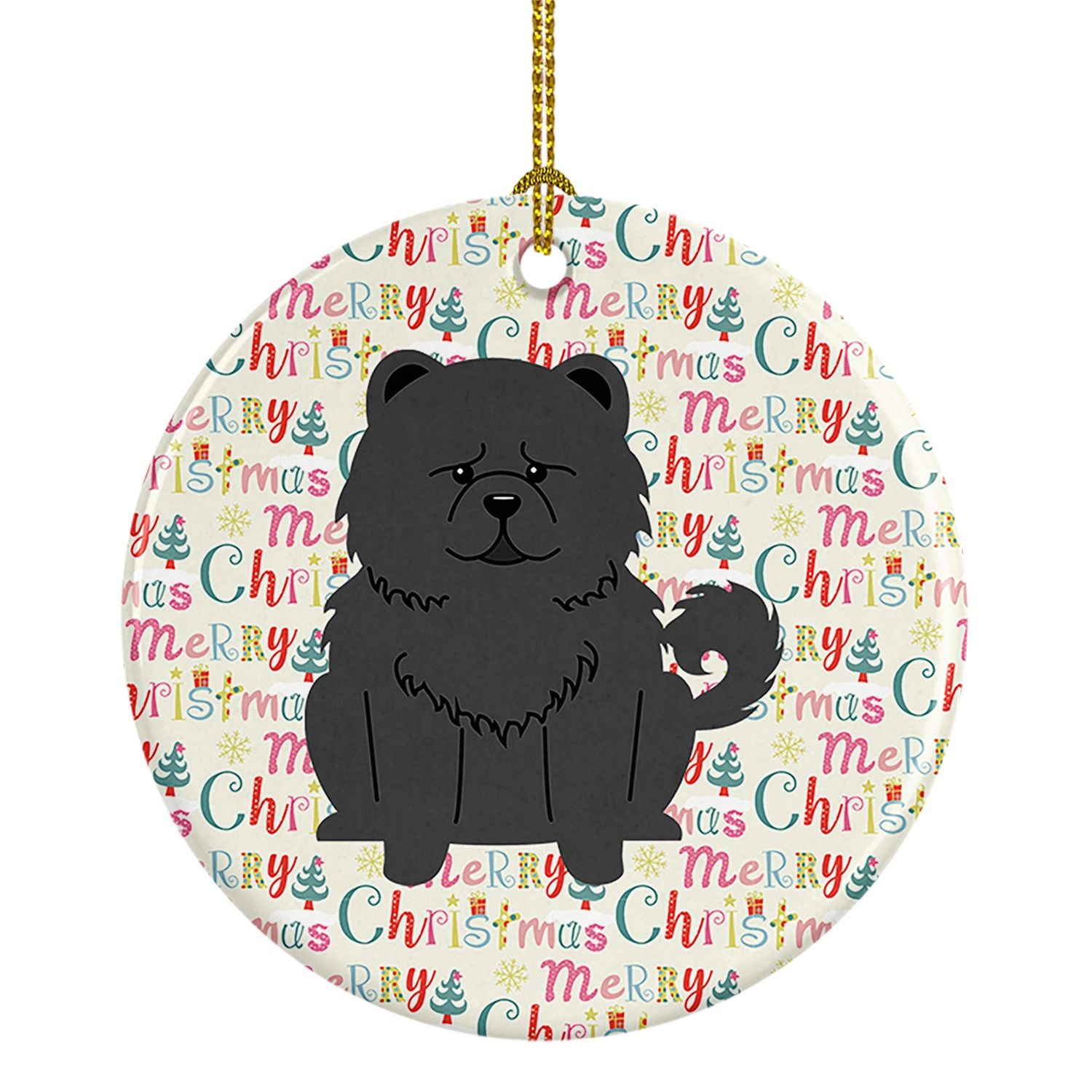 Merry Christmas Chow Chow Black Ceramic Ornament Christmas Tree Hanging Decorations for Home Christmas Holiday, Party, Gift, 3 i