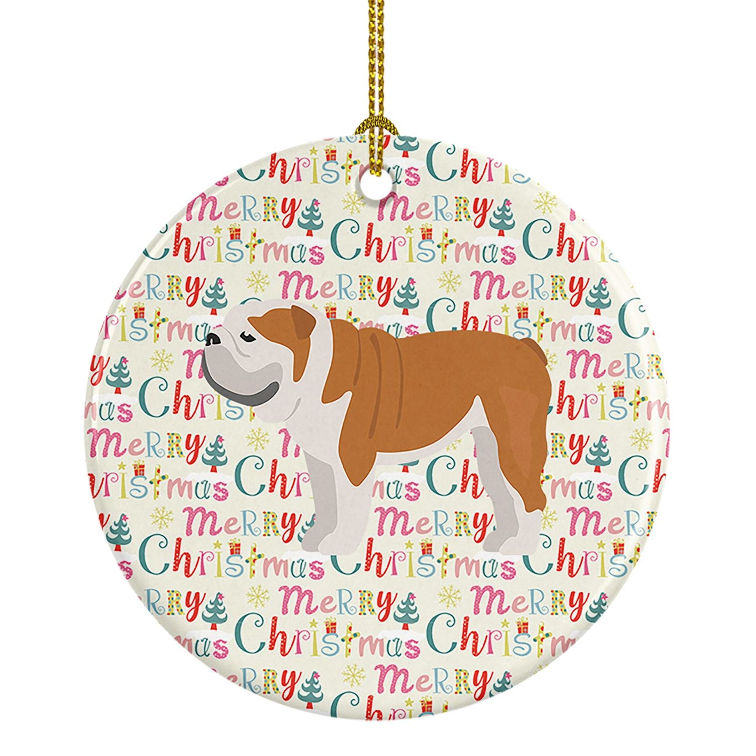 English Bulldog #1 Merry Christmas Ceramic Ornament Christmas Tree Hanging Decorations for Home Christmas Holiday, Party, Gift, 