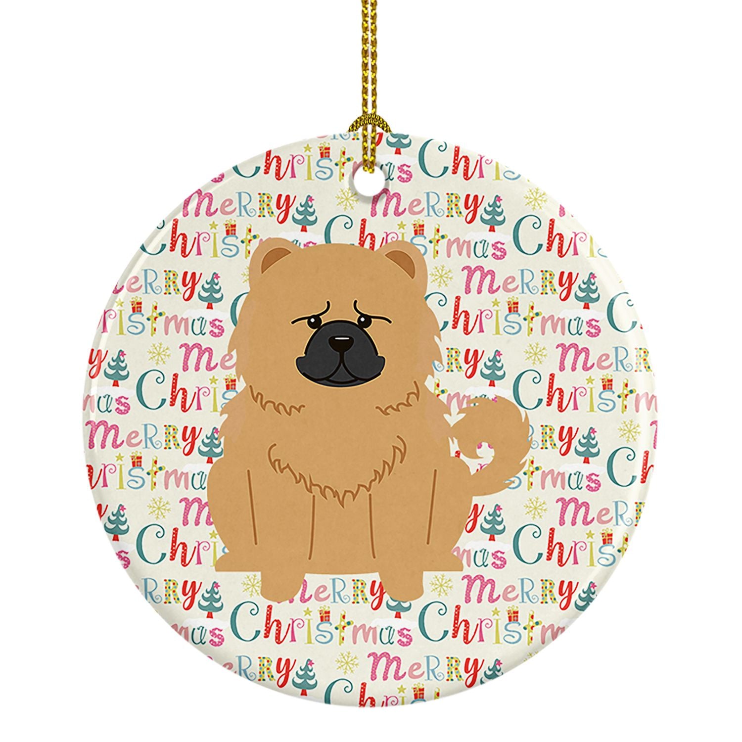 Merry Christmas Chow Chow Cream Ceramic Ornament Christmas Tree Hanging Decorations for Home Christmas Holiday, Party, Gift, 3 i
