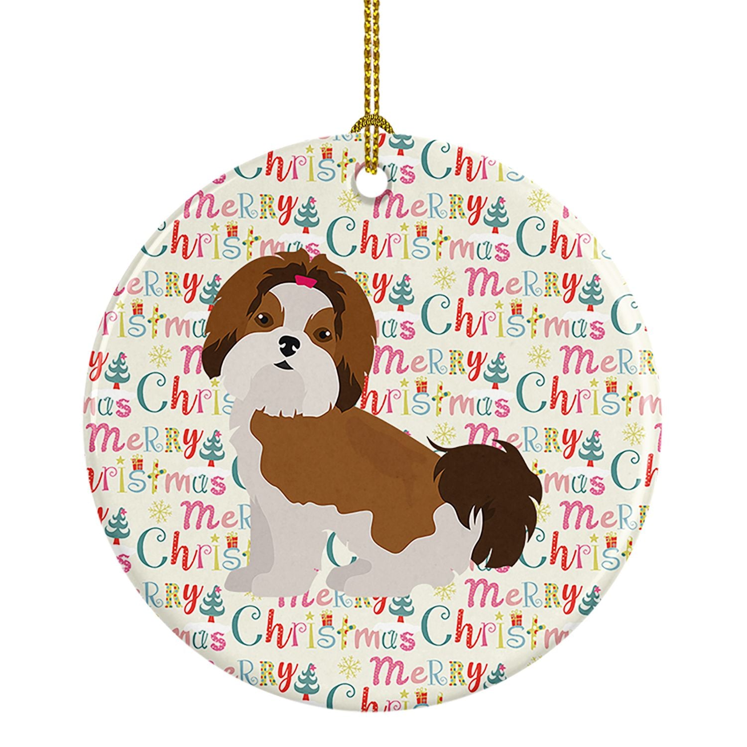 Imperial Shih Tzu Puppy Cut Merry Christmas Ceramic Ornament Christmas Tree Hanging Decorations for Home Christmas Holiday, Part
