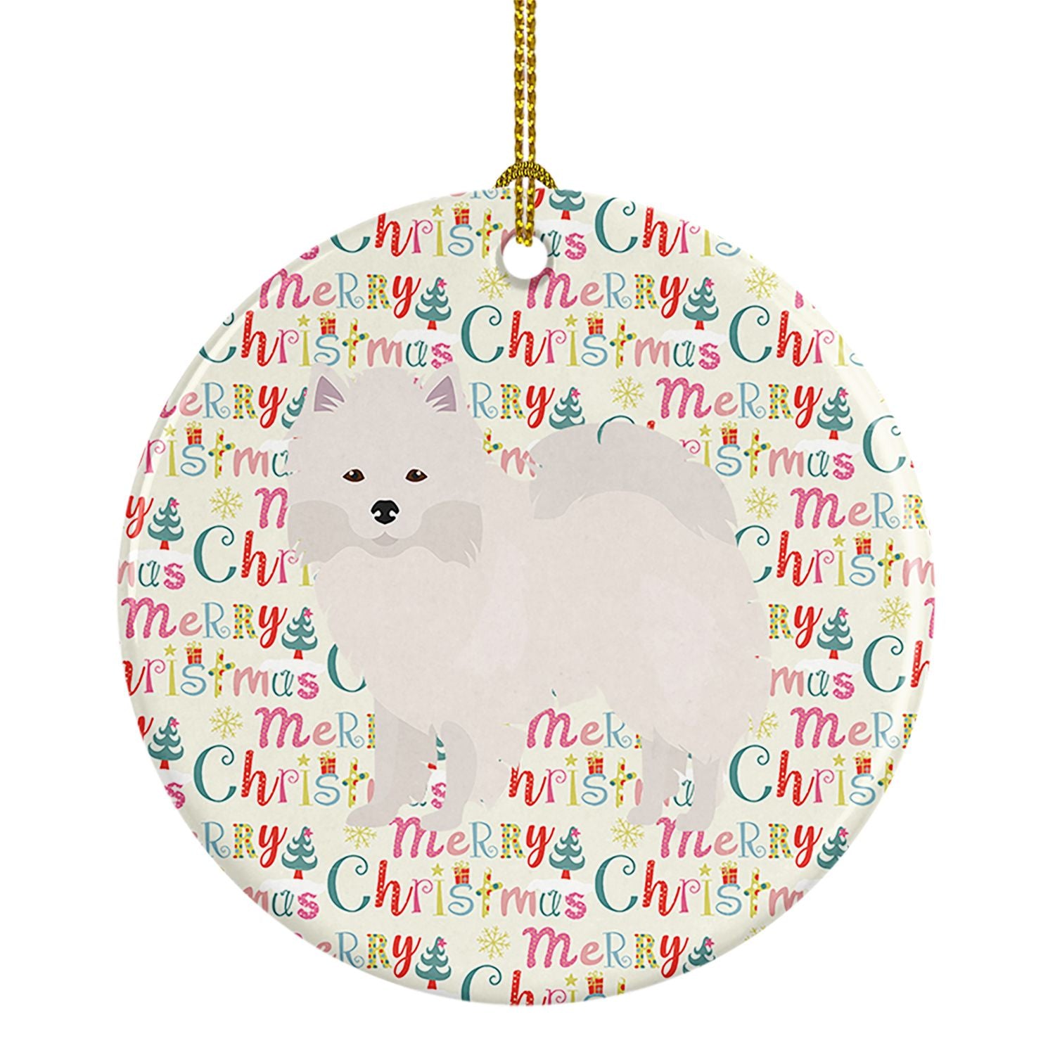 American Eskimo Merry Christmas Ceramic Ornament Christmas Tree Hanging Decorations for Home Christmas Holiday, Party, Gift, 3 i