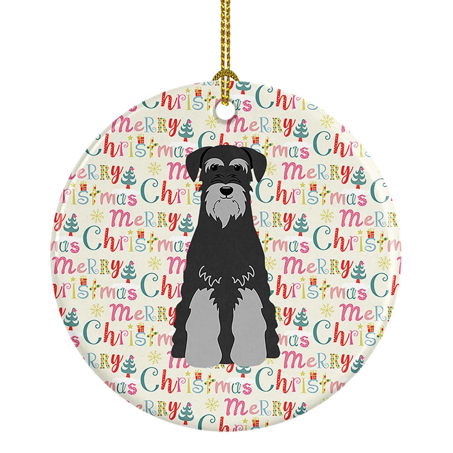 Merry Christmas Standard Schnauzer Black Grey Ceramic Ornament Christmas Tree Hanging Decorations for Home Christmas Holiday, Pa