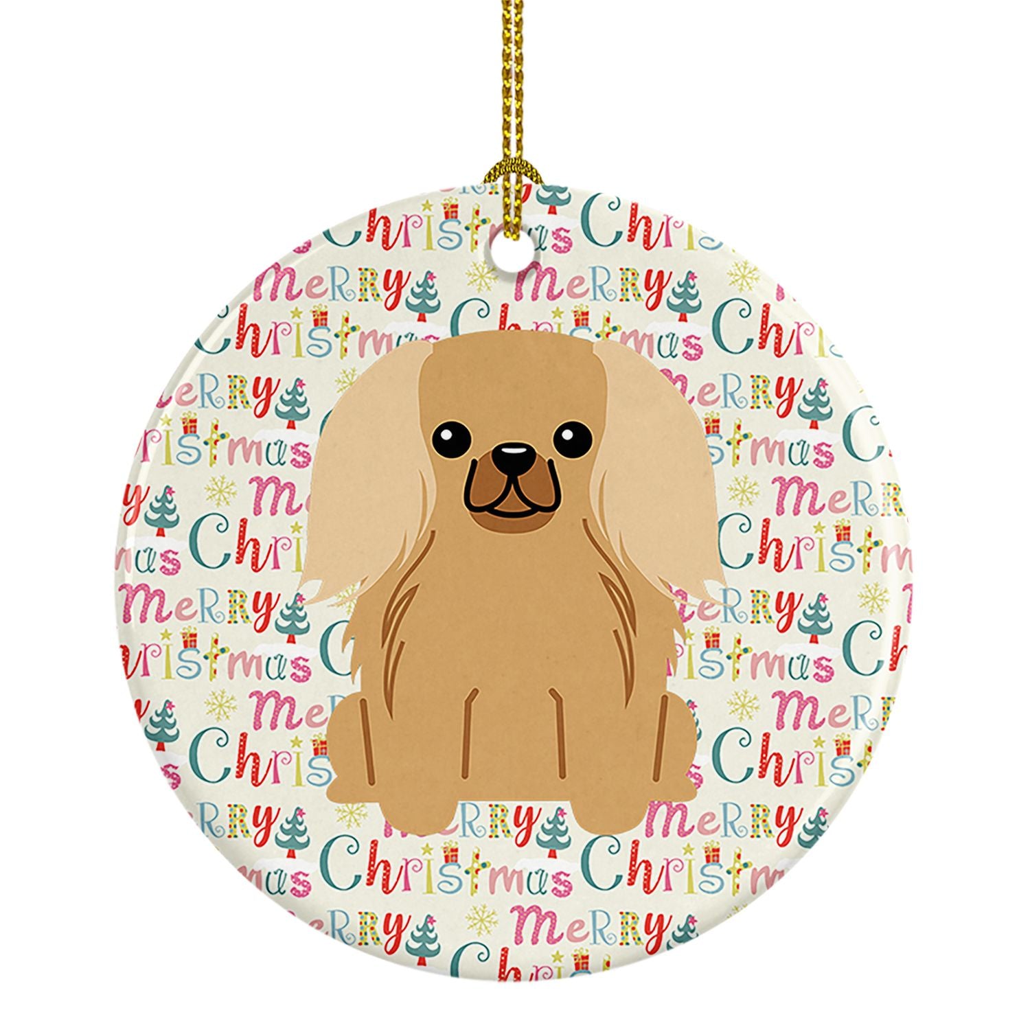 Merry Christmas Pekingese Fawn Sable Ceramic Ornament Christmas Tree Hanging Decorations for Home Christmas Holiday, Party, Gift