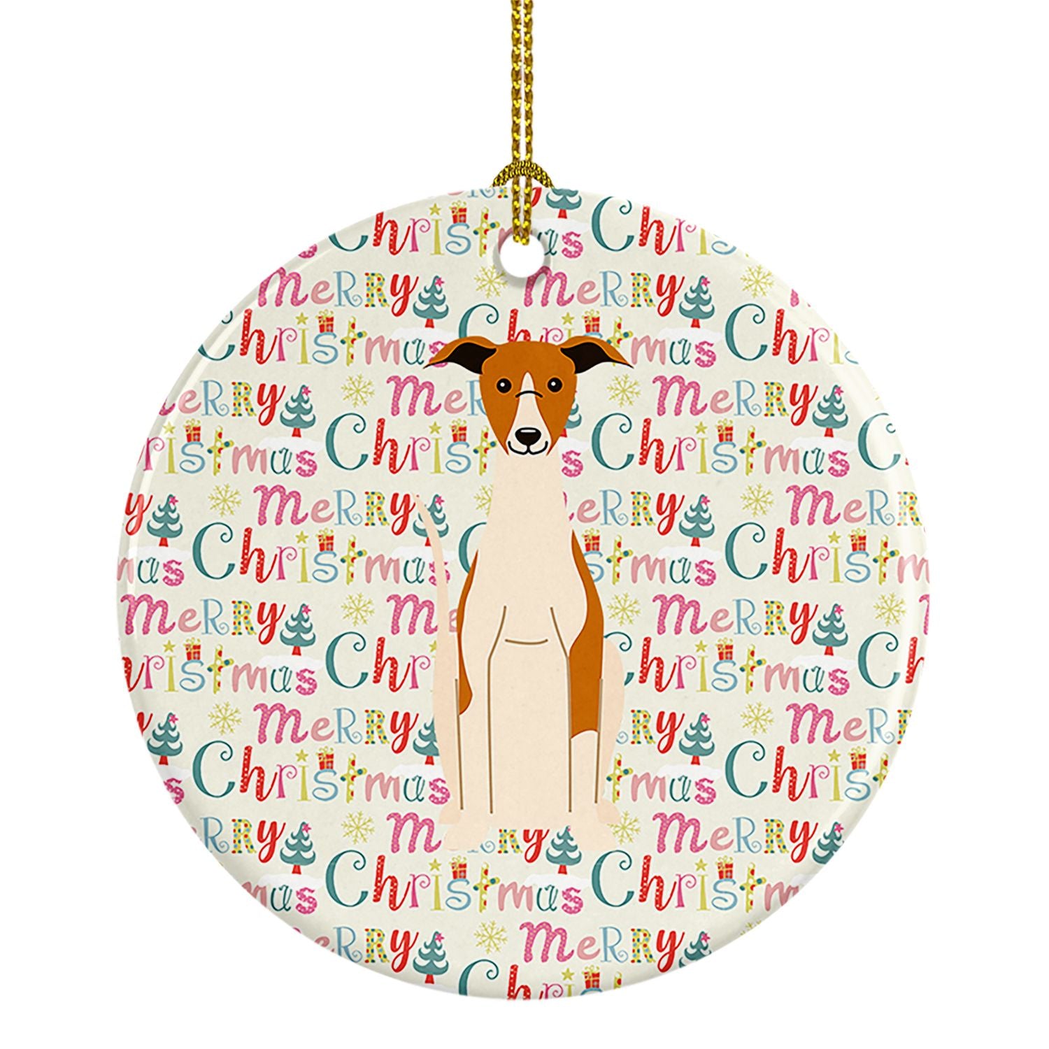 Merry Christmas Whippet Ceramic Ornament Christmas Tree Hanging Decorations for Home Christmas Holiday, Party, Gift, 3 in, Multi