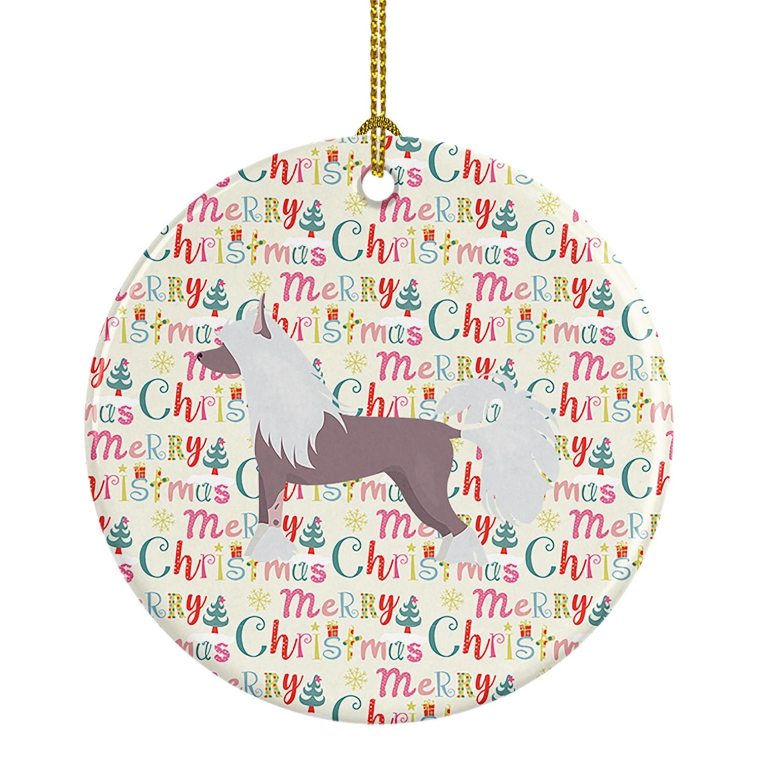 Chinese Crested #2 Merry Christmas Ceramic Ornament Christmas Tree Hanging Decorations for Home Christmas Holiday, Party, Gift, 