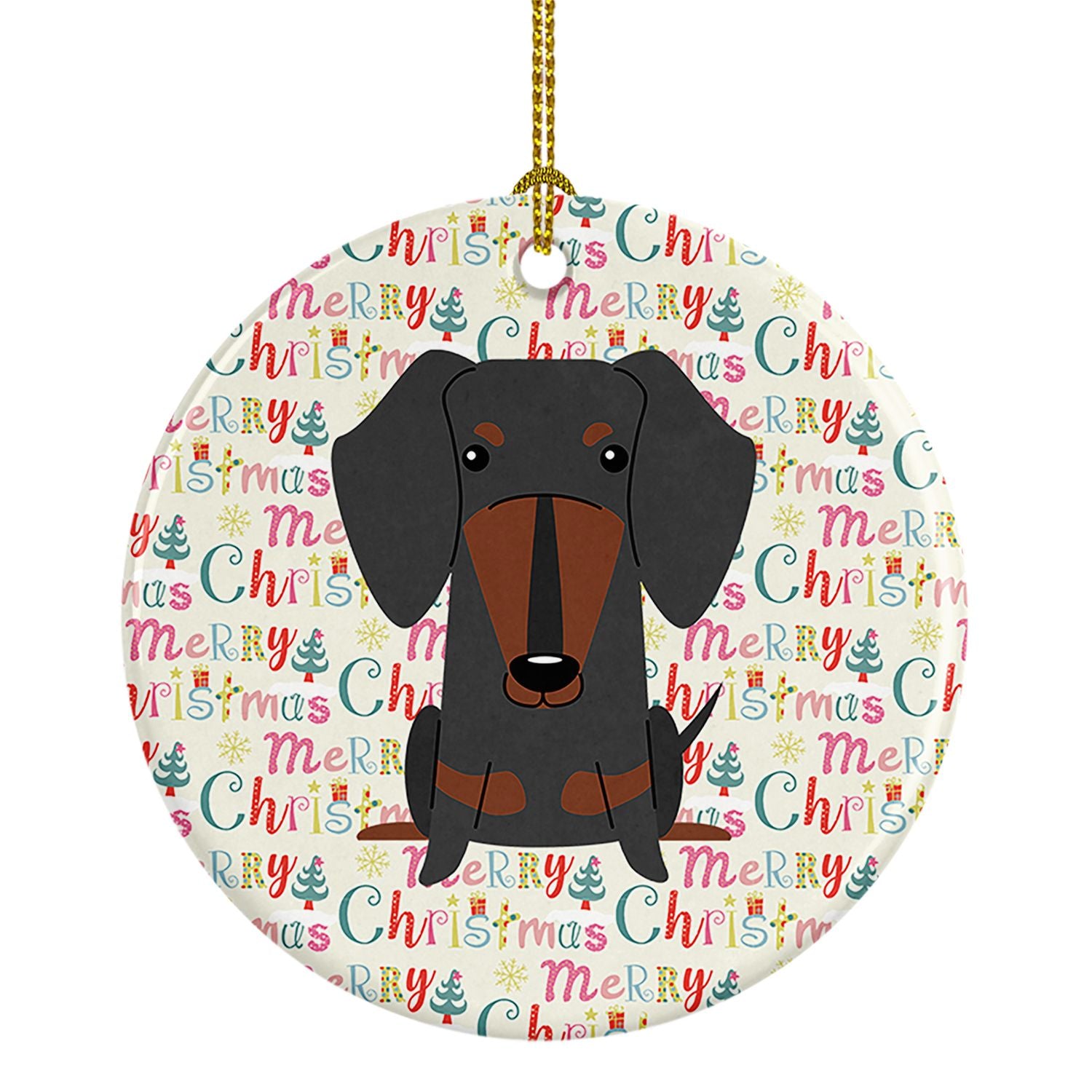 Merry Christmas Dachshund Black Tan Ceramic Ornament Christmas Tree Hanging Decorations for Home Christmas Holiday, Party, Gift,