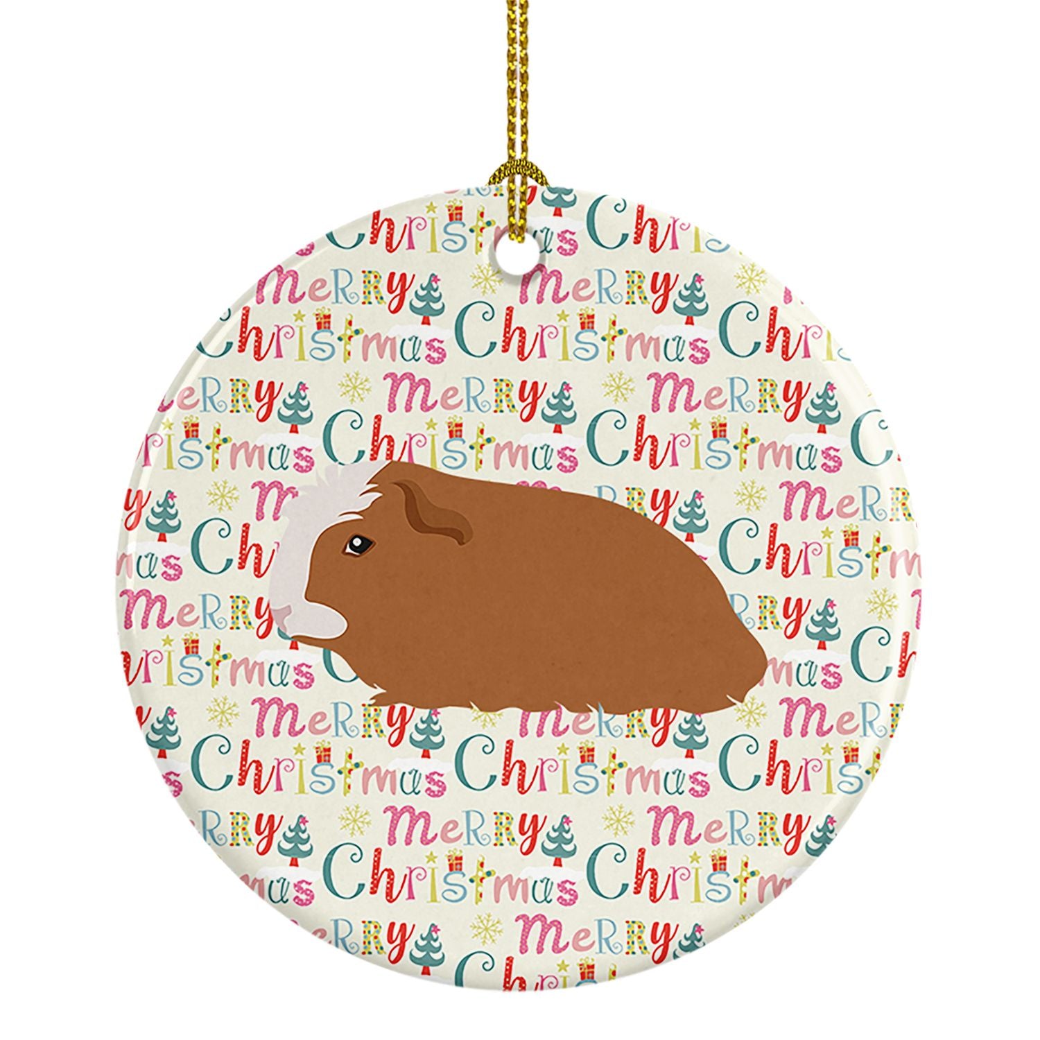 Crested Guinea Pig Christmas Ceramic Ornament Christmas Tree Hanging Decorations for Home Christmas Holiday, Party, Gift, 3 in, 