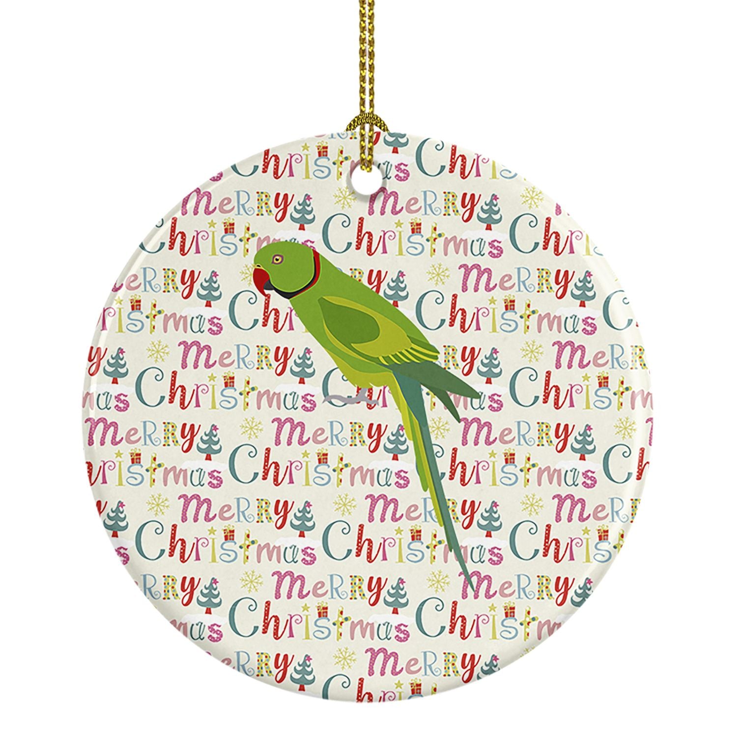 Ring-Necked Parakeet Christmas Ceramic Ornament Christmas Tree Hanging Decorations for Home Christmas Holiday, Party, Gift, 3 in
