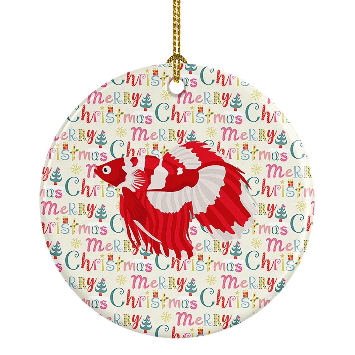 Veil Tail Betta Christmas Ceramic Ornament Christmas Tree Hanging Decorations for Home Christmas Holiday, Party, Gift, 3 in, Mul