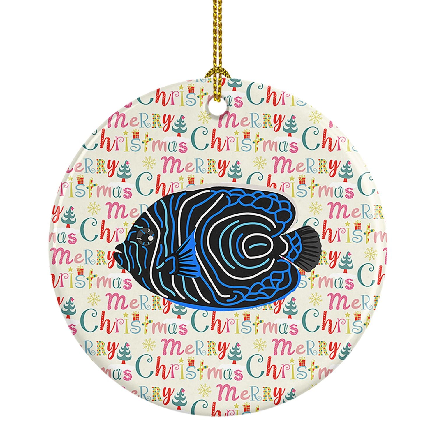 Emperor Angelfish Christmas Ceramic Ornament Christmas Tree Hanging Decorations for Home Christmas Holiday, Party, Gift, 3 in, M