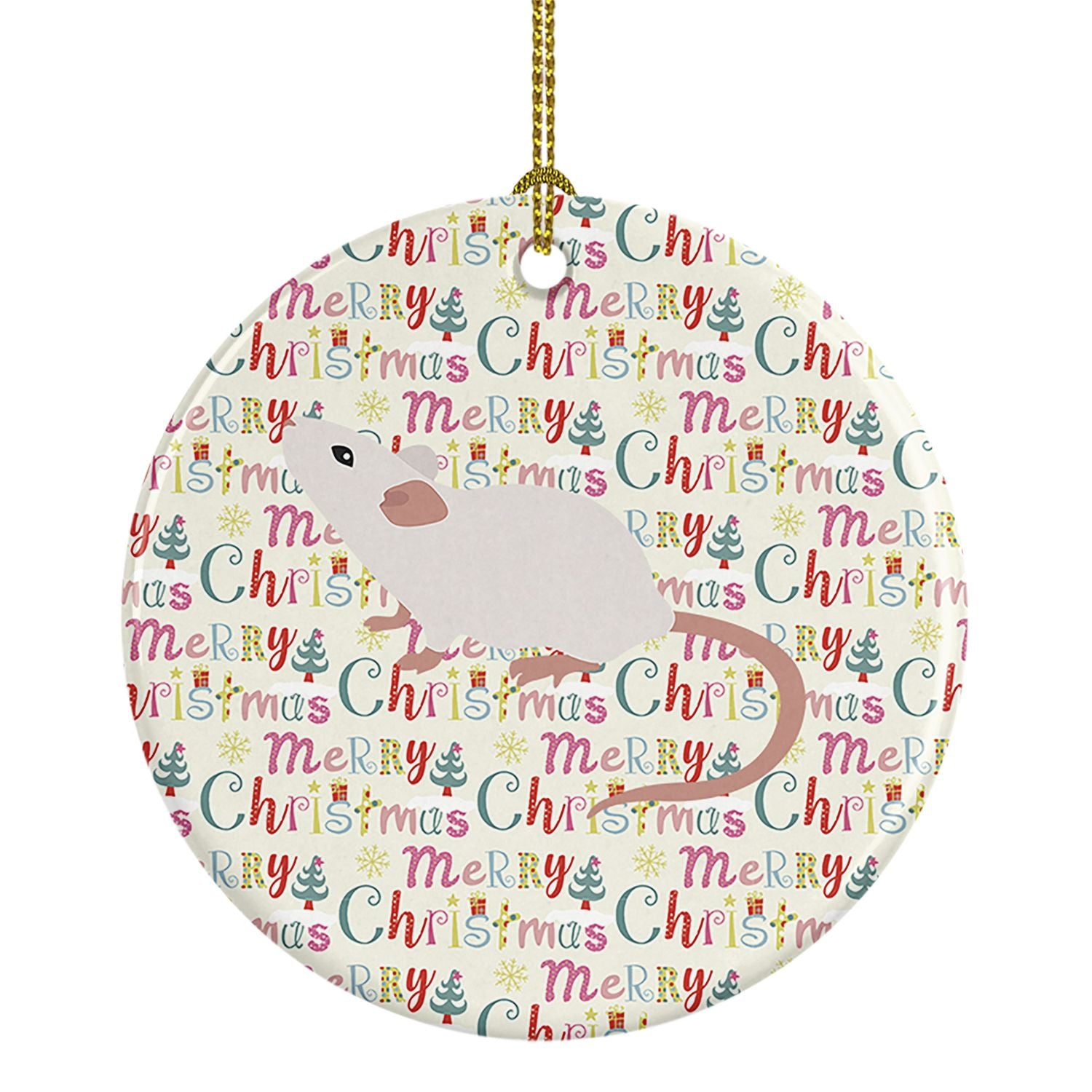 White Domestic Mouse Christmas Ceramic Ornament Christmas Tree Hanging Decorations for Home Christmas Holiday, Party, Gift, 3 in