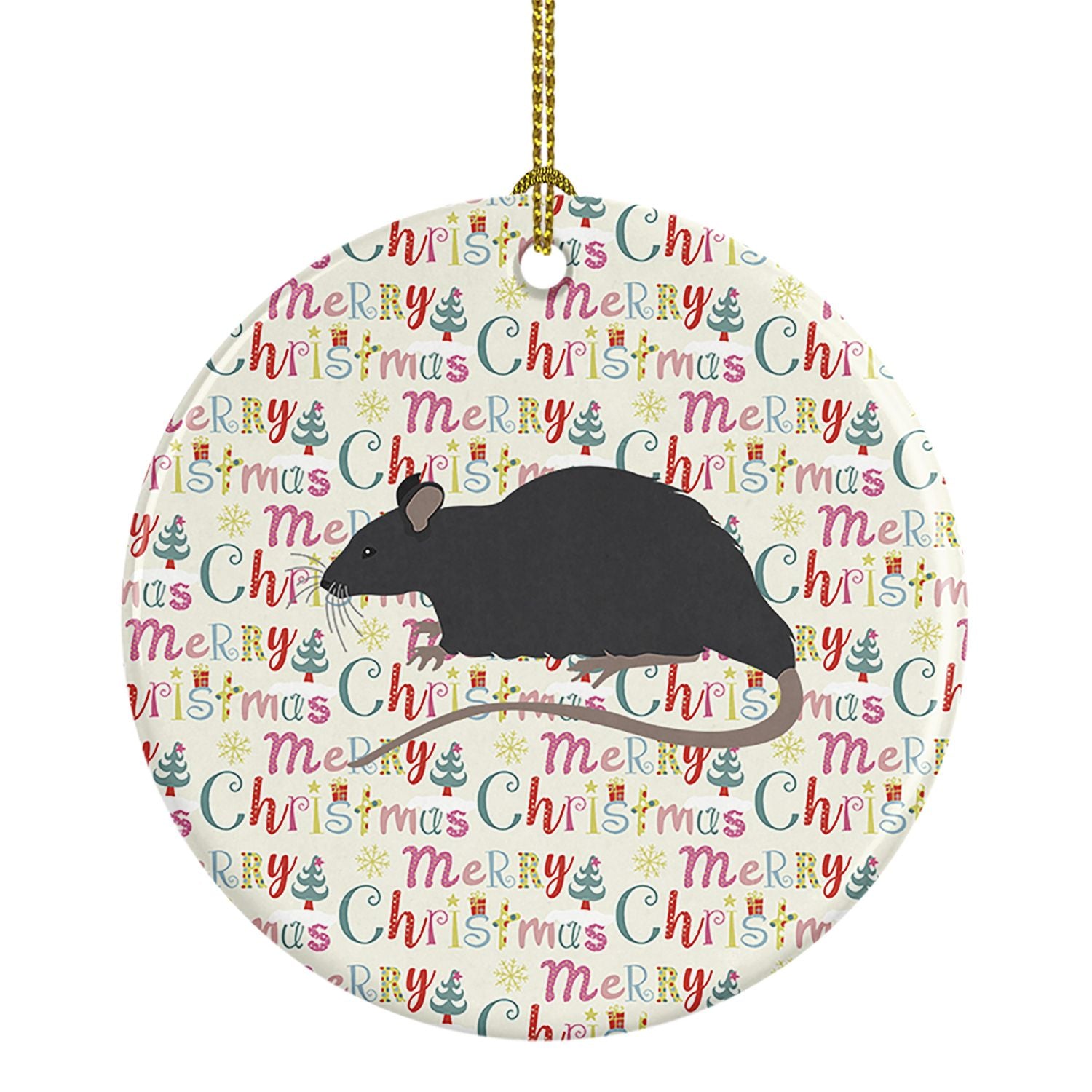 Black Rat Christmas Ceramic Ornament Christmas Tree Hanging Decorations for Home Christmas Holiday, Party, Gift, 3 in, Multicolo