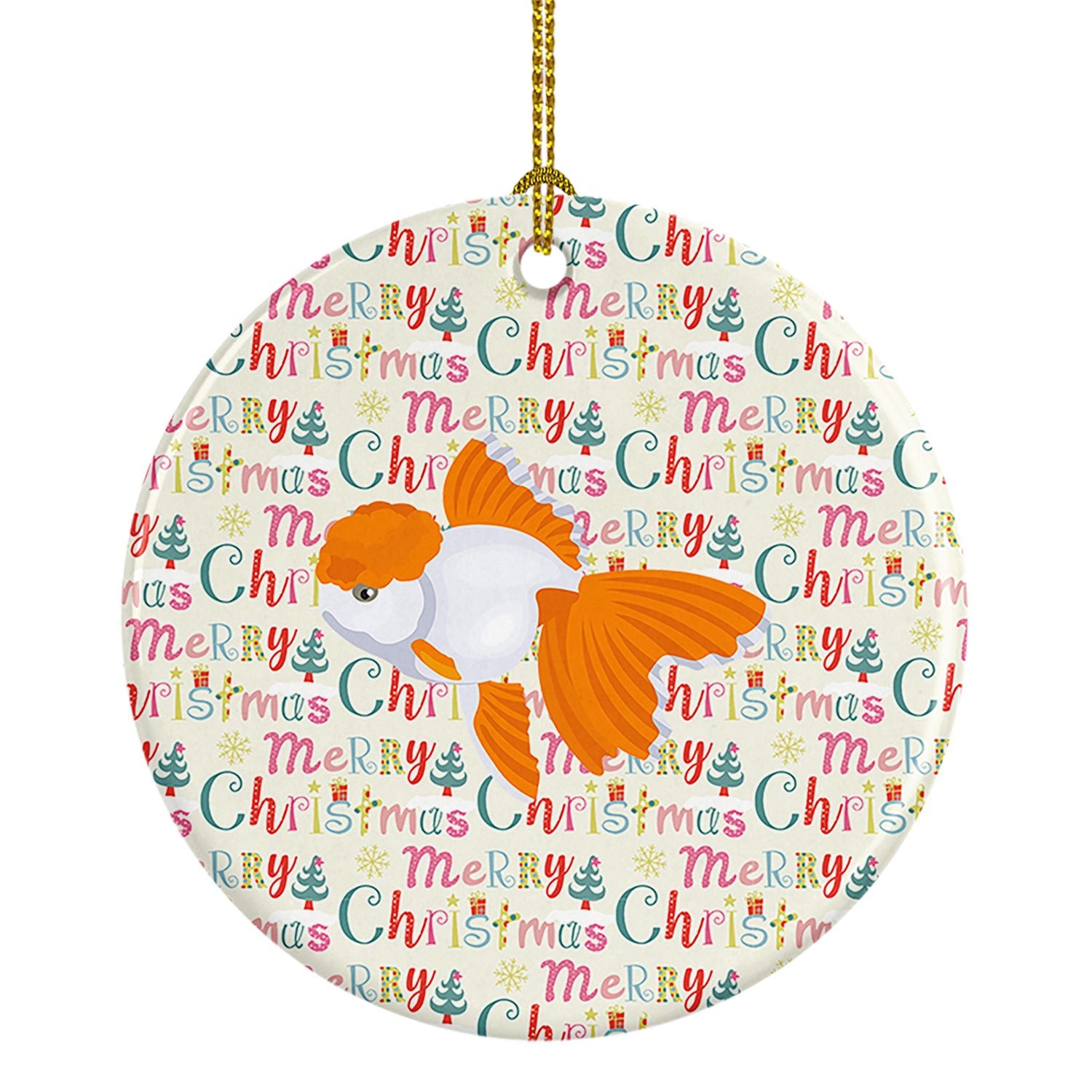 Oranda Red Cap Goldfish Christmas Ceramic Ornament Christmas Tree Hanging Decorations for Home Christmas Holiday, Party, Gift, 3