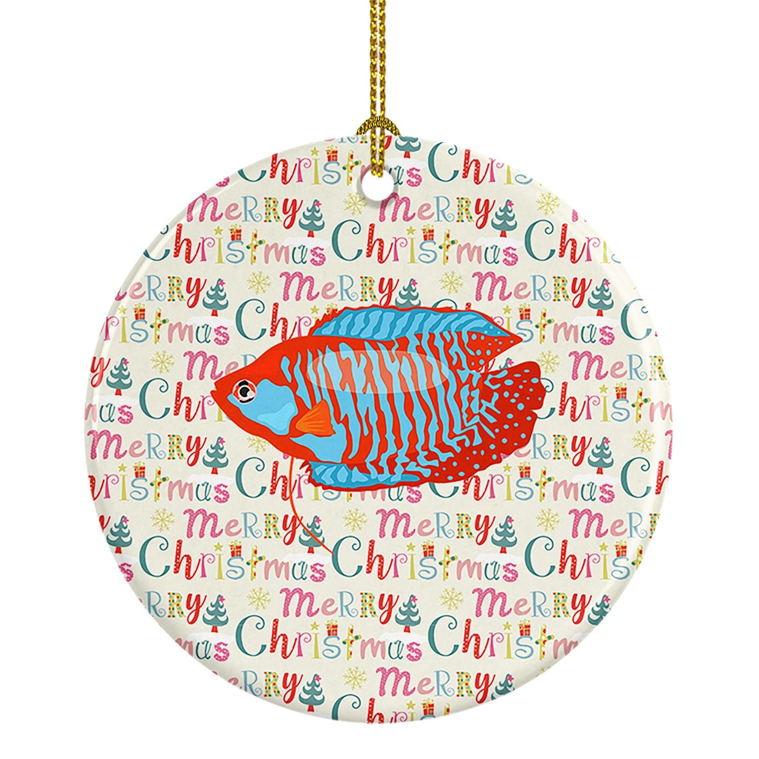 Dwarf Gourami Christmas Ceramic Ornament Christmas Tree Hanging Decorations for Home Christmas Holiday, Party, Gift, 3 in, Multi