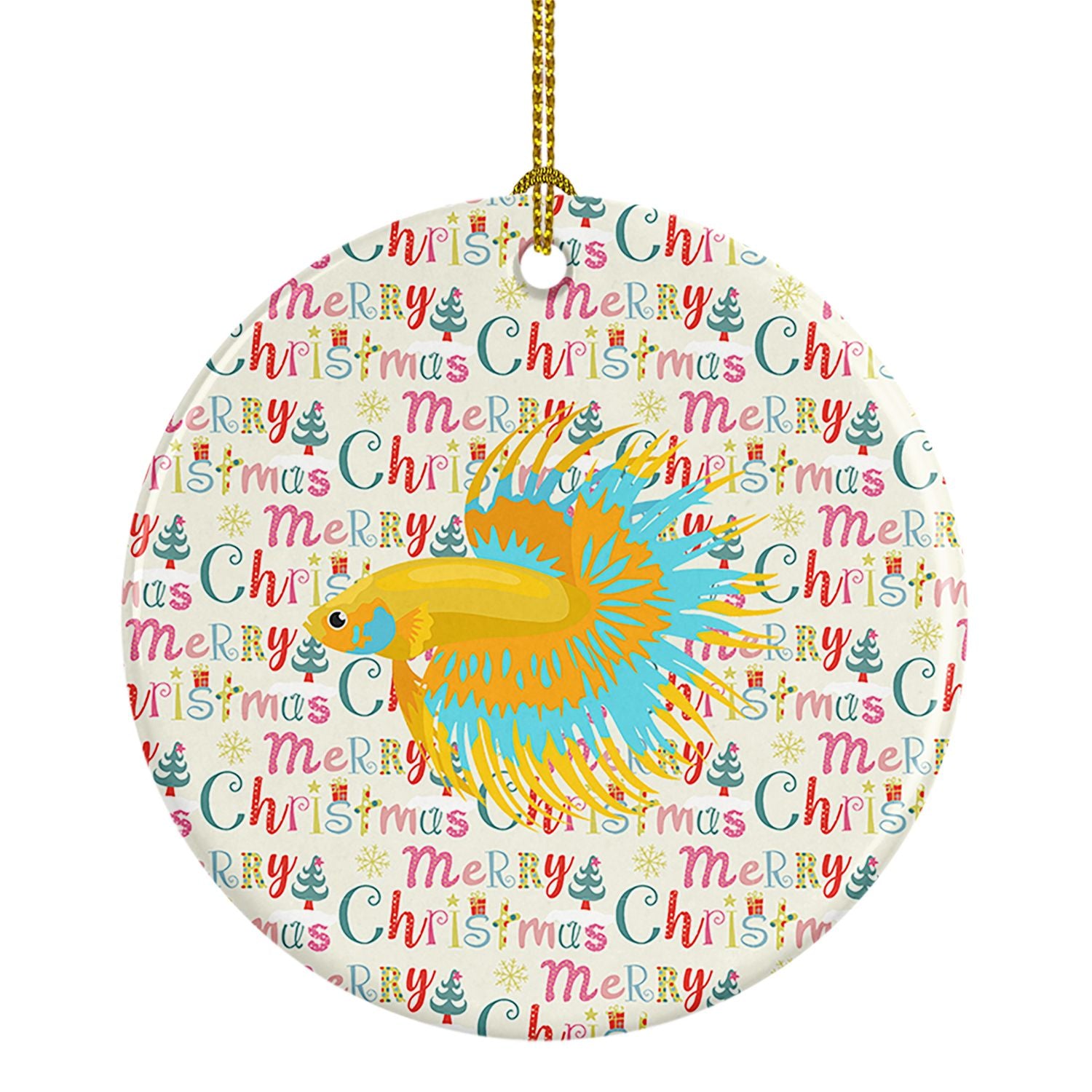 CrownTail Betta Christmas Ceramic Ornament Christmas Tree Hanging Decorations for Home Christmas Holiday, Party, Gift, 3 in, Mul