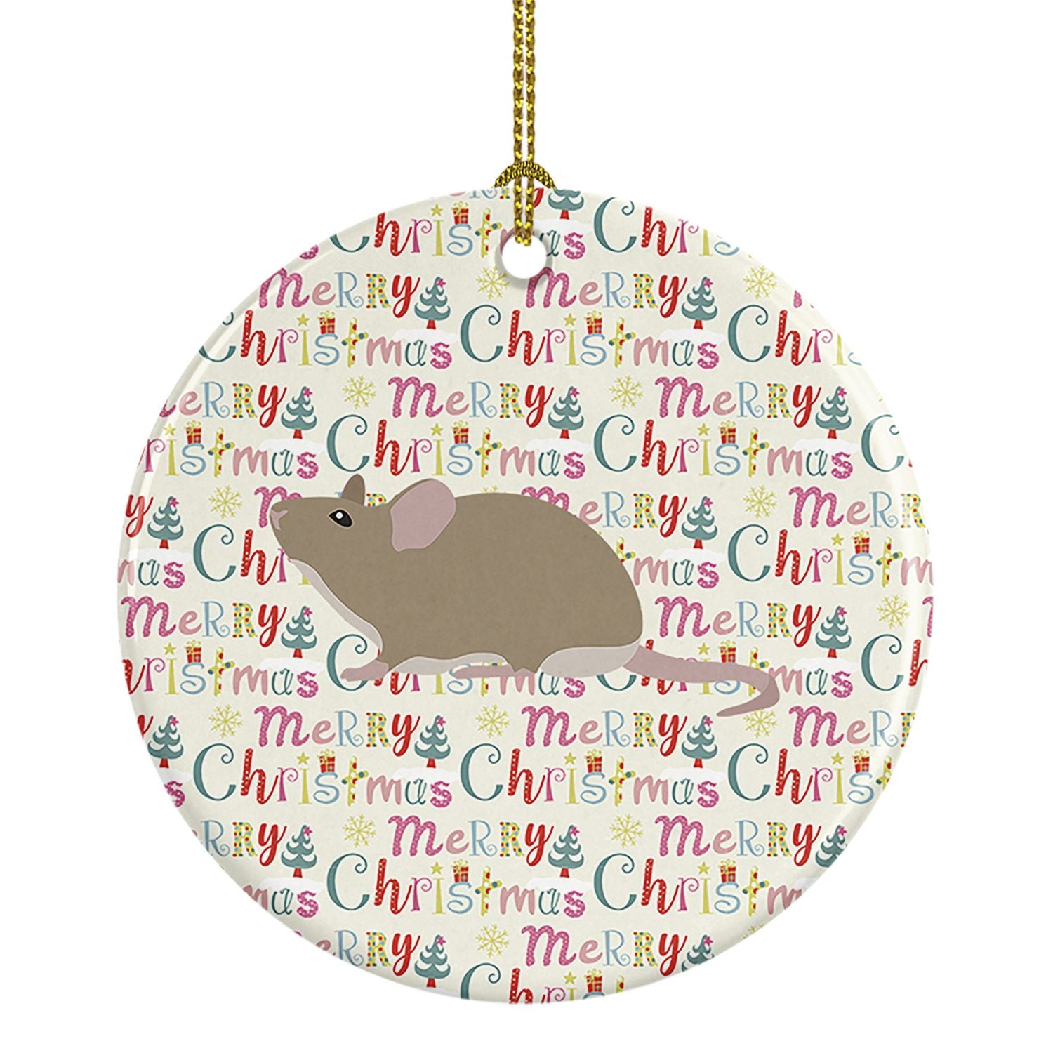 Grey Domestic Mouse Christmas Ceramic Ornament Christmas Tree Hanging Decorations for Home Christmas Holiday, Party, Gift, 3 in,