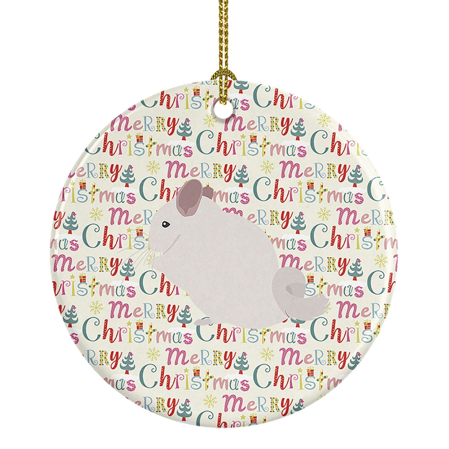 Pink and White Chinchilla Christmas Ceramic Ornament Christmas Tree Hanging Decorations for Home Christmas Holiday, Party, Gift,