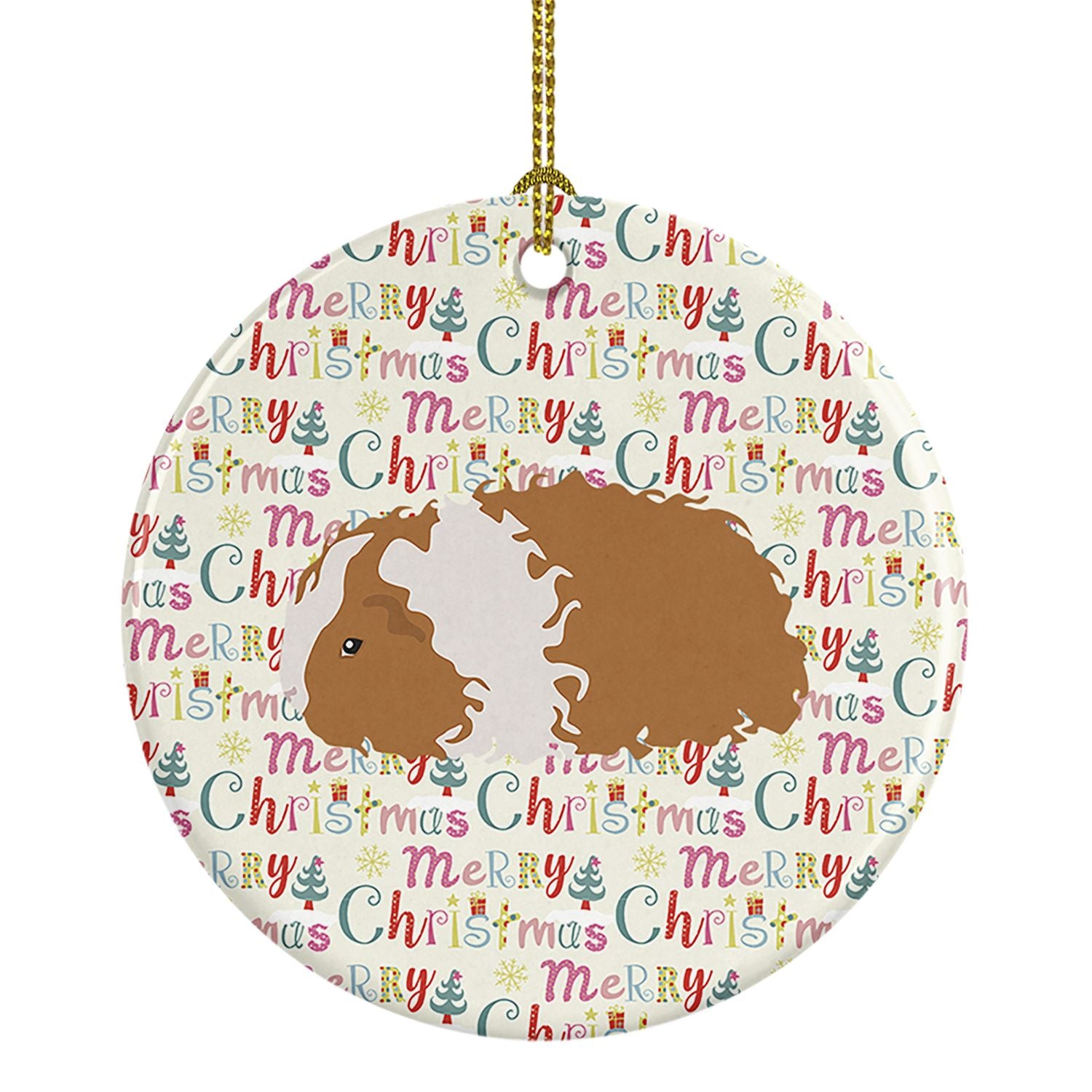 Texel Guinea Pig Christmas Ceramic Ornament Christmas Tree Hanging Decorations for Home Christmas Holiday, Party, Gift, 3 in, Mu