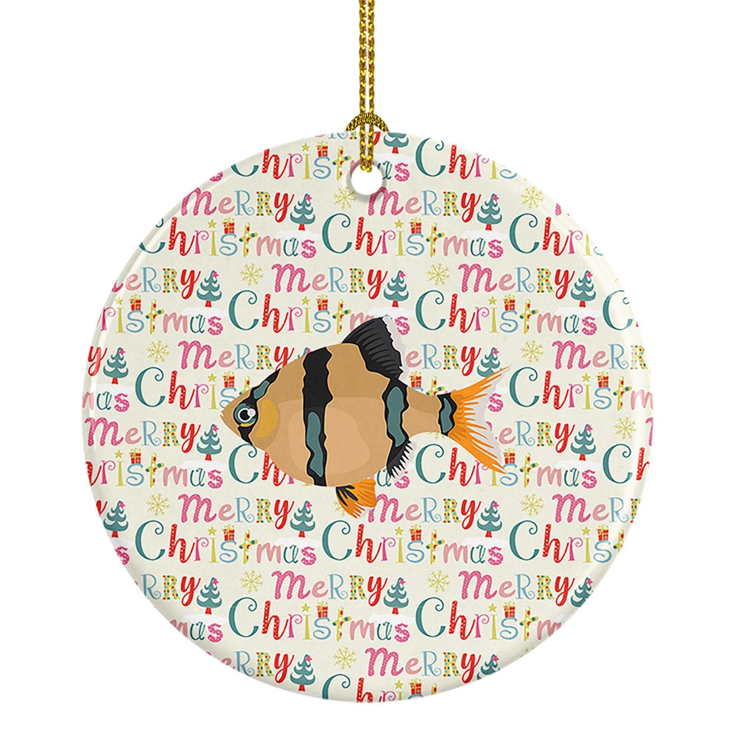 Tiger Barb Christmas Ceramic Ornament Christmas Tree Hanging Decorations for Home Christmas Holiday, Party, Gift, 3 in, Multicol