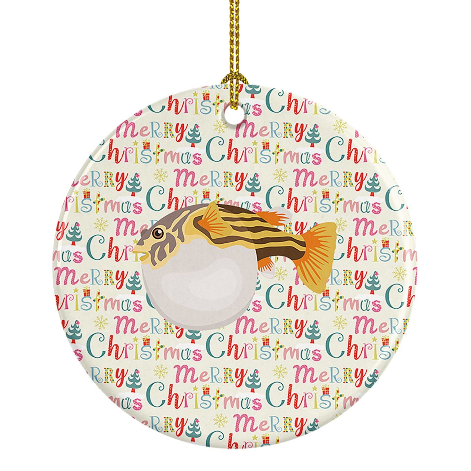 Puffer Fish Christmas Ceramic Ornament Christmas Tree Hanging Decorations for Home Christmas Holiday, Party, Gift, 3 in, Multico