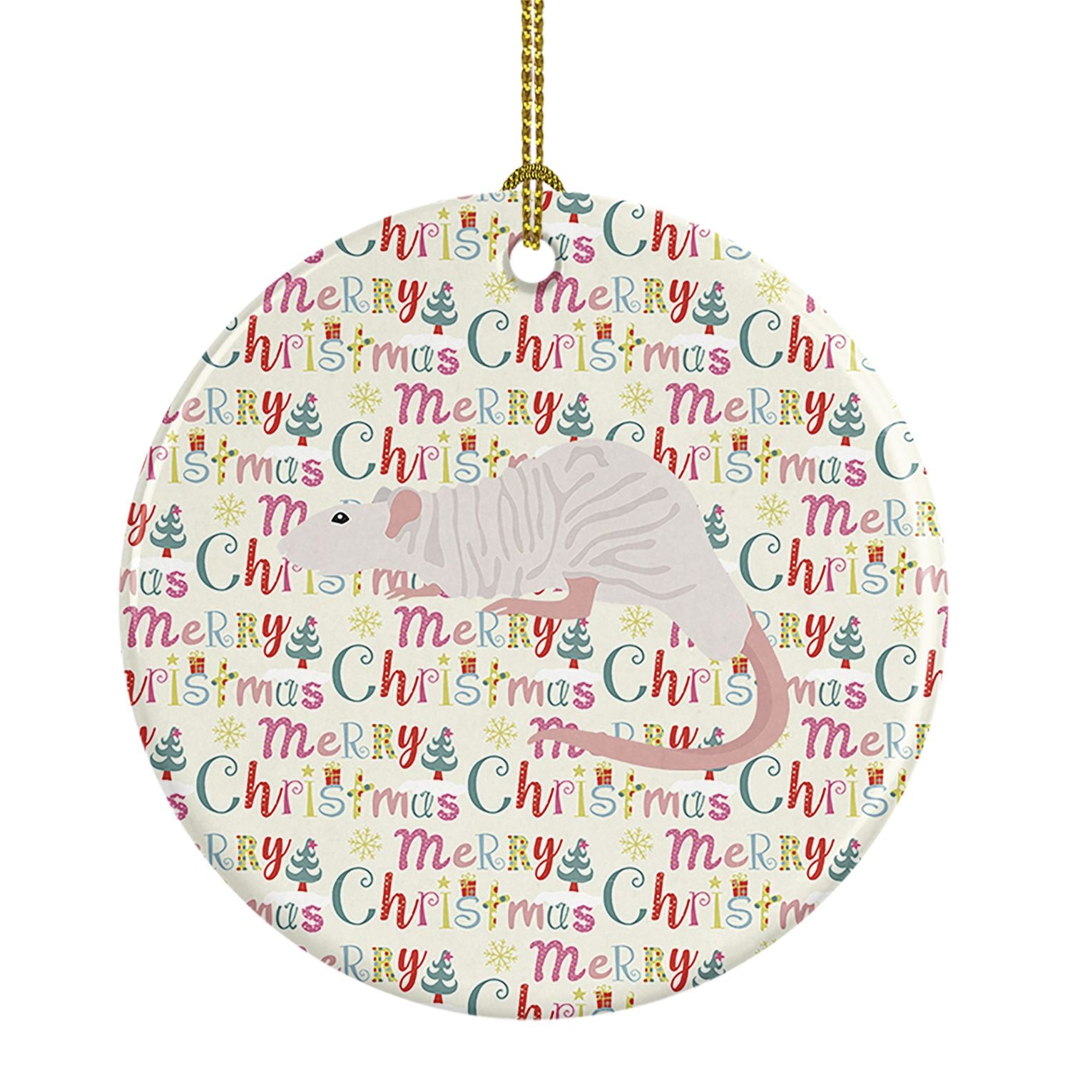 Dumbo Sphynx Rat Christmas Ceramic Ornament Christmas Tree Hanging Decorations for Home Christmas Holiday, Party, Gift, 3 in, Mu