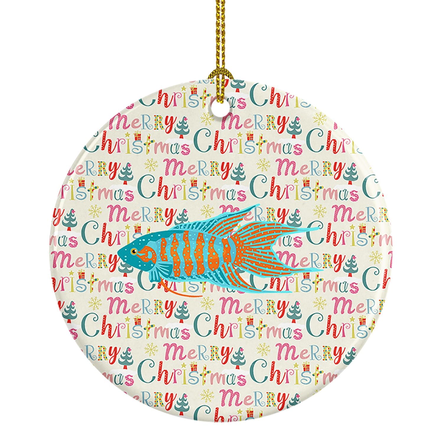 Paradise Fish Christmas Ceramic Ornament Christmas Tree Hanging Decorations for Home Christmas Holiday, Party, Gift, 3 in, Multi