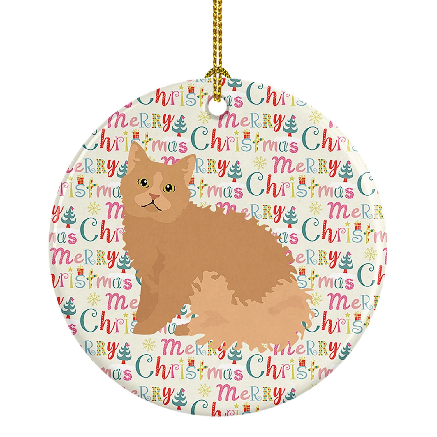 Selkirk Rex Cat Christmas Ceramic Ornament Christmas Tree Hanging Decorations for Home Christmas Holiday, Party, Gift, 3 in, Mul
