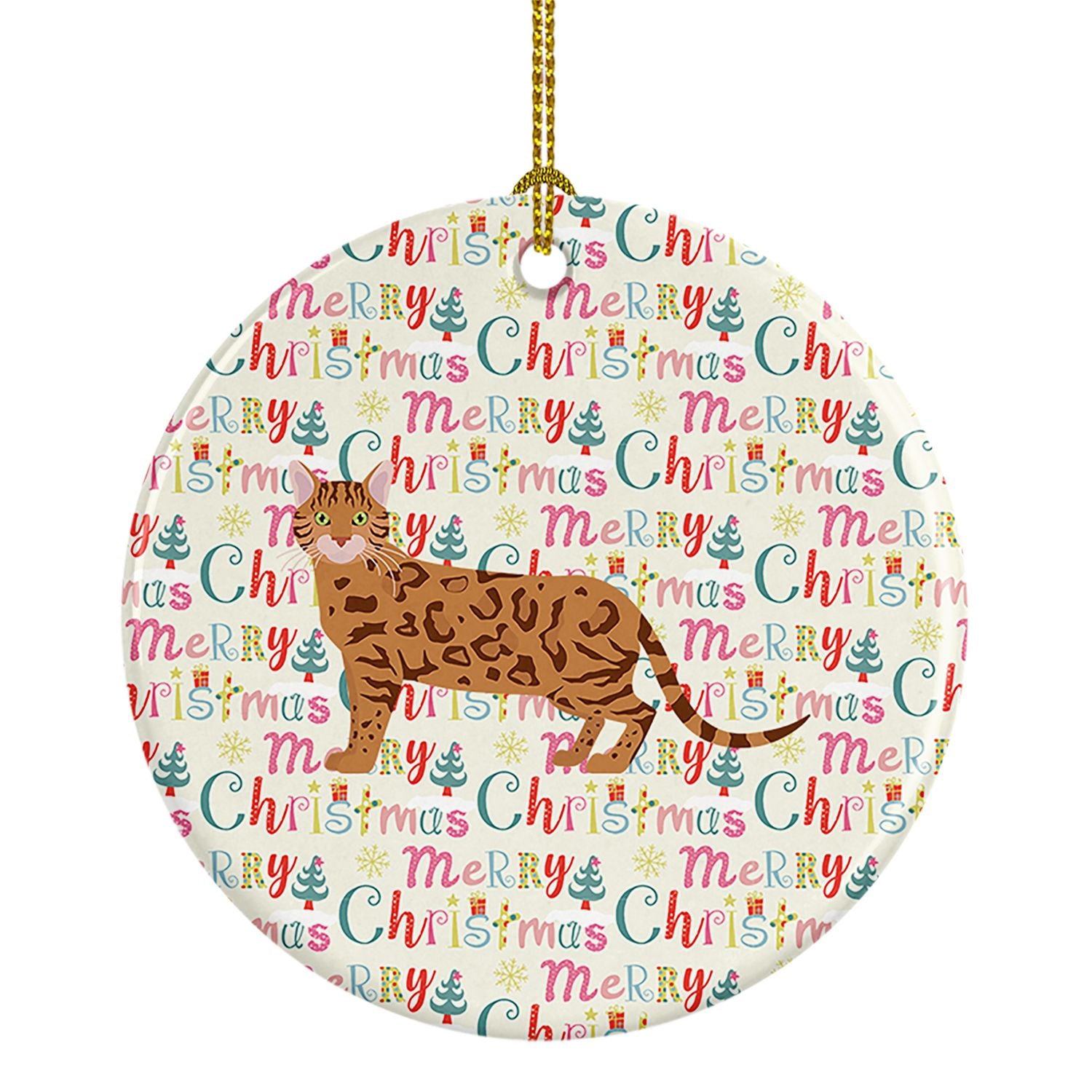 Bengal #2 Cat Christmas Ceramic Ornament Christmas Tree Hanging Decorations for Home Christmas Holiday, Party, Gift, 3 in, Multi