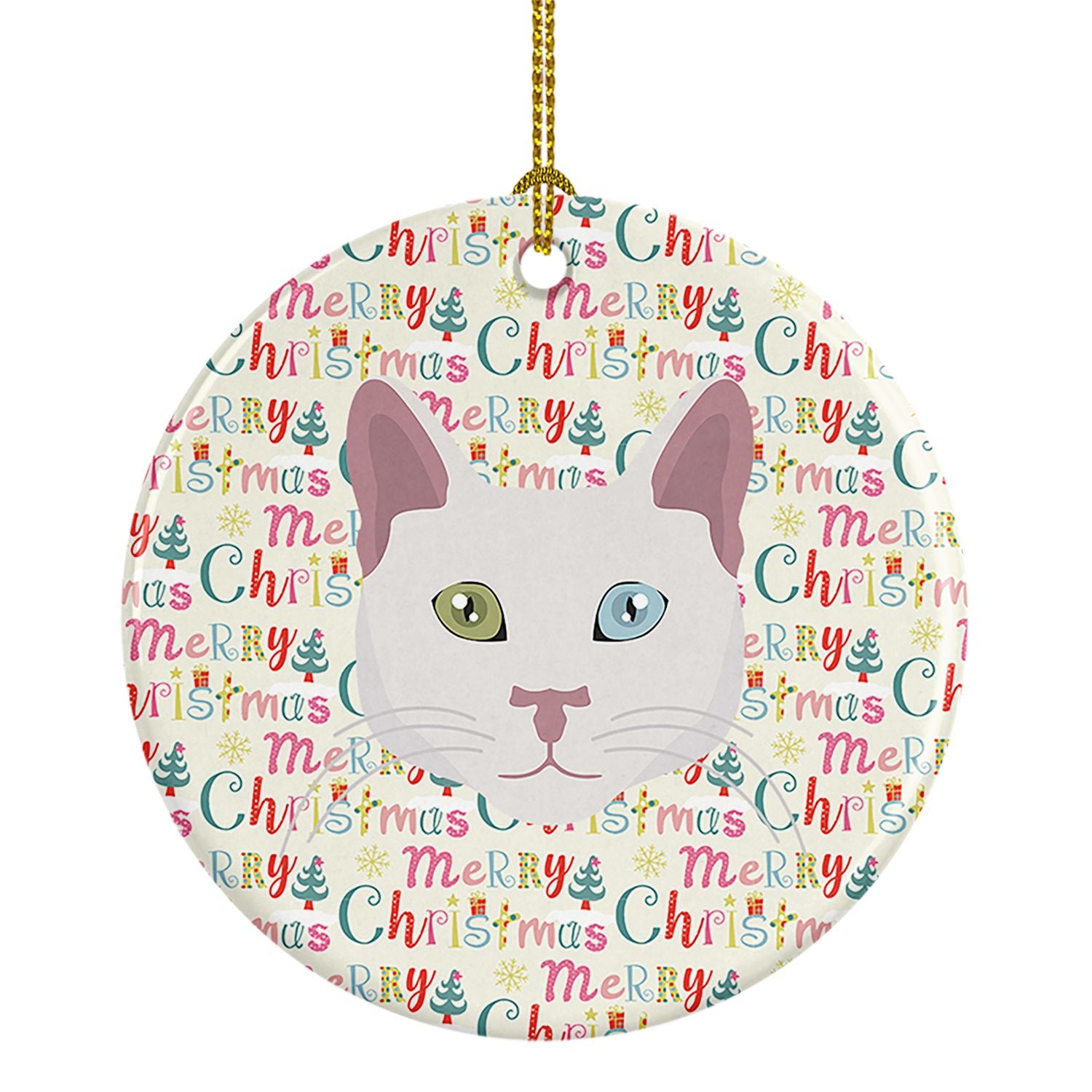 Khao Manee Cat Christmas Ceramic Ornament Christmas Tree Hanging Decorations for Home Christmas Holiday, Party, Gift, 3 in, Mult