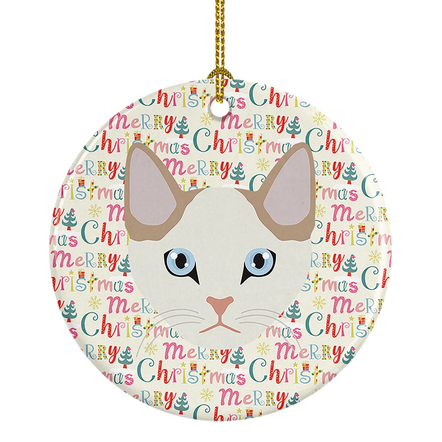 Korean Bobtail Cat Christmas Ceramic Ornament Christmas Tree Hanging Decorations for Home Christmas Holiday, Party, Gift, 3 in, 