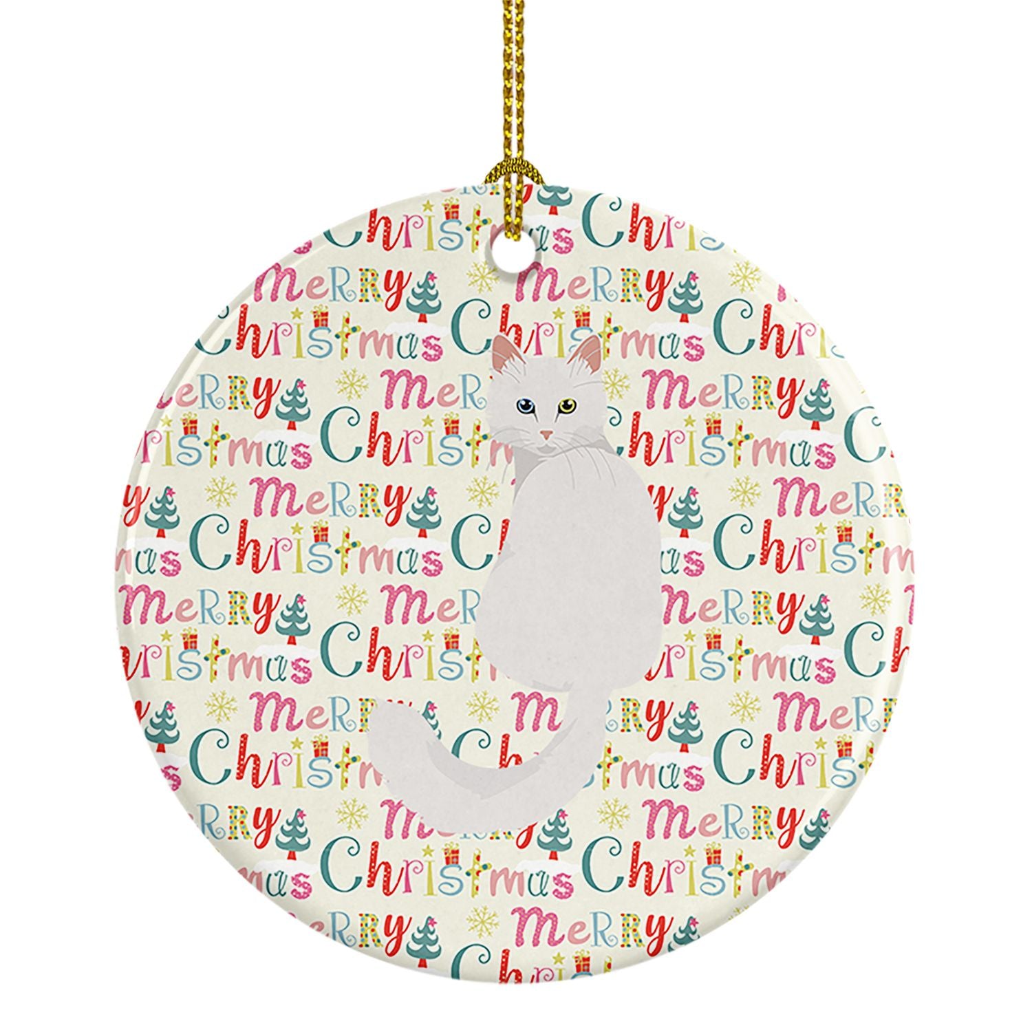 Turkish Angora Cat Christmas Ceramic Ornament Christmas Tree Hanging Decorations for Home Christmas Holiday, Party, Gift, 3 in, 