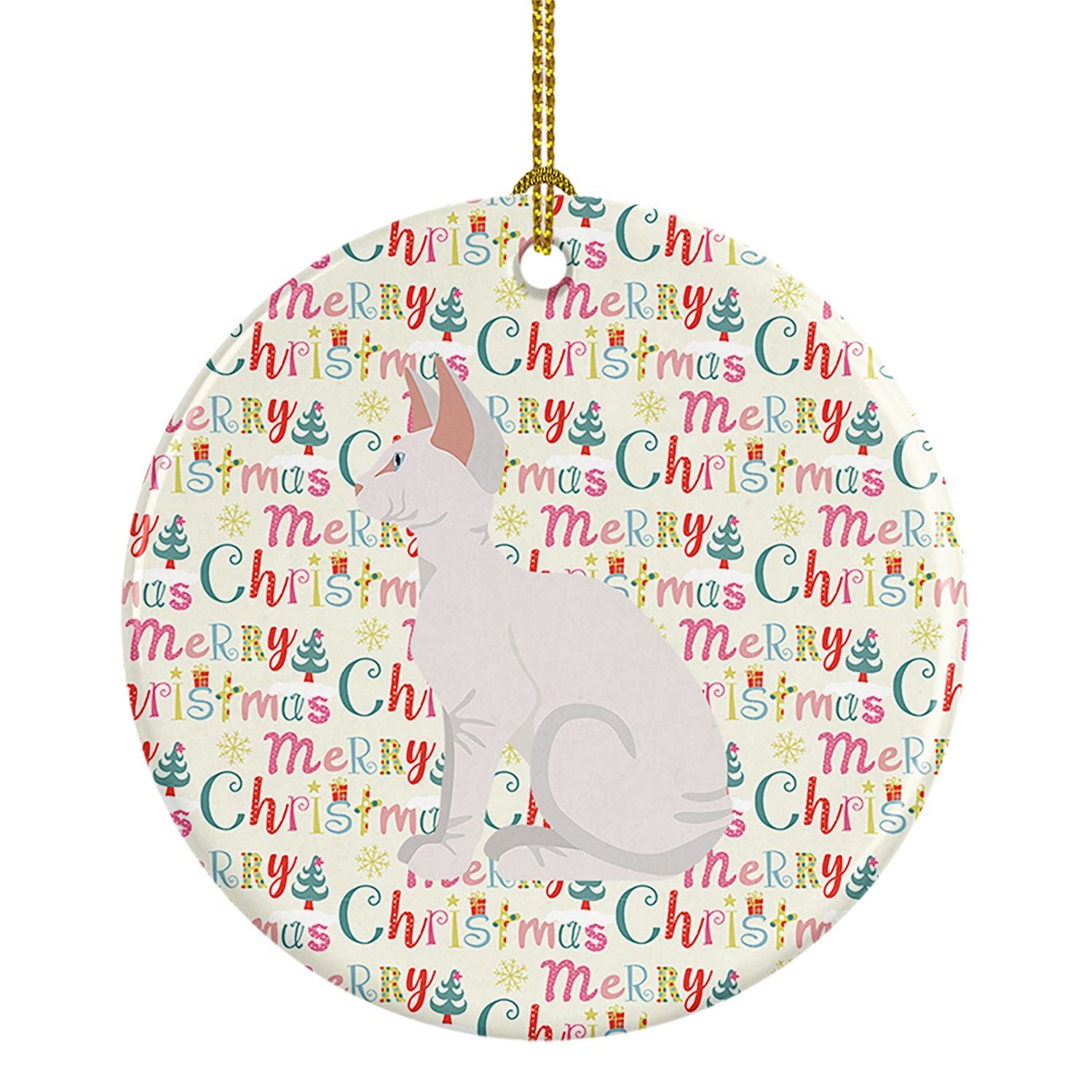 Sphynx #3 Cat Christmas Ceramic Ornament Christmas Tree Hanging Decorations for Home Christmas Holiday, Party, Gift, 3 in, Multi