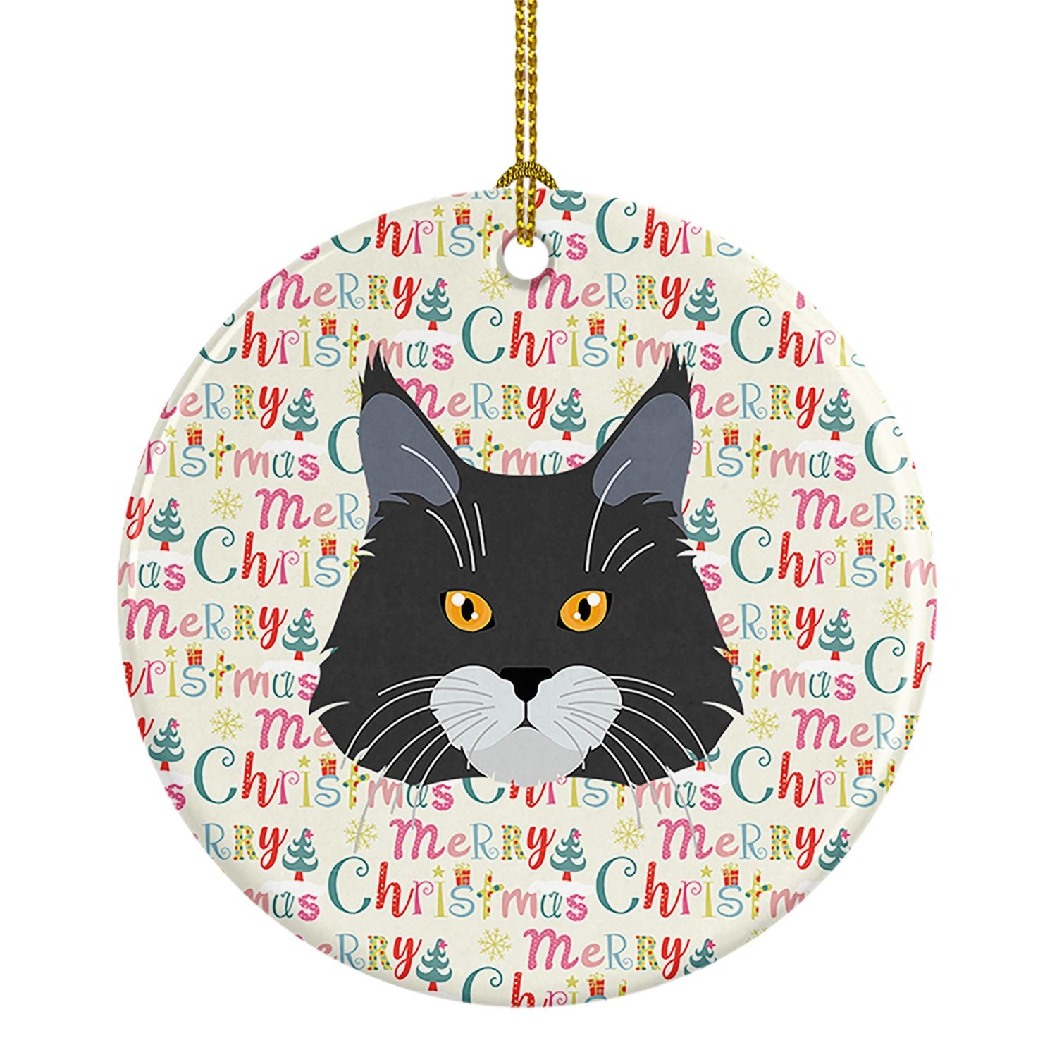 Maine Coon Cat Christmas Ceramic Ornament Christmas Tree Hanging Decorations for Home Christmas Holiday, Party, Gift, 3 in, Mult
