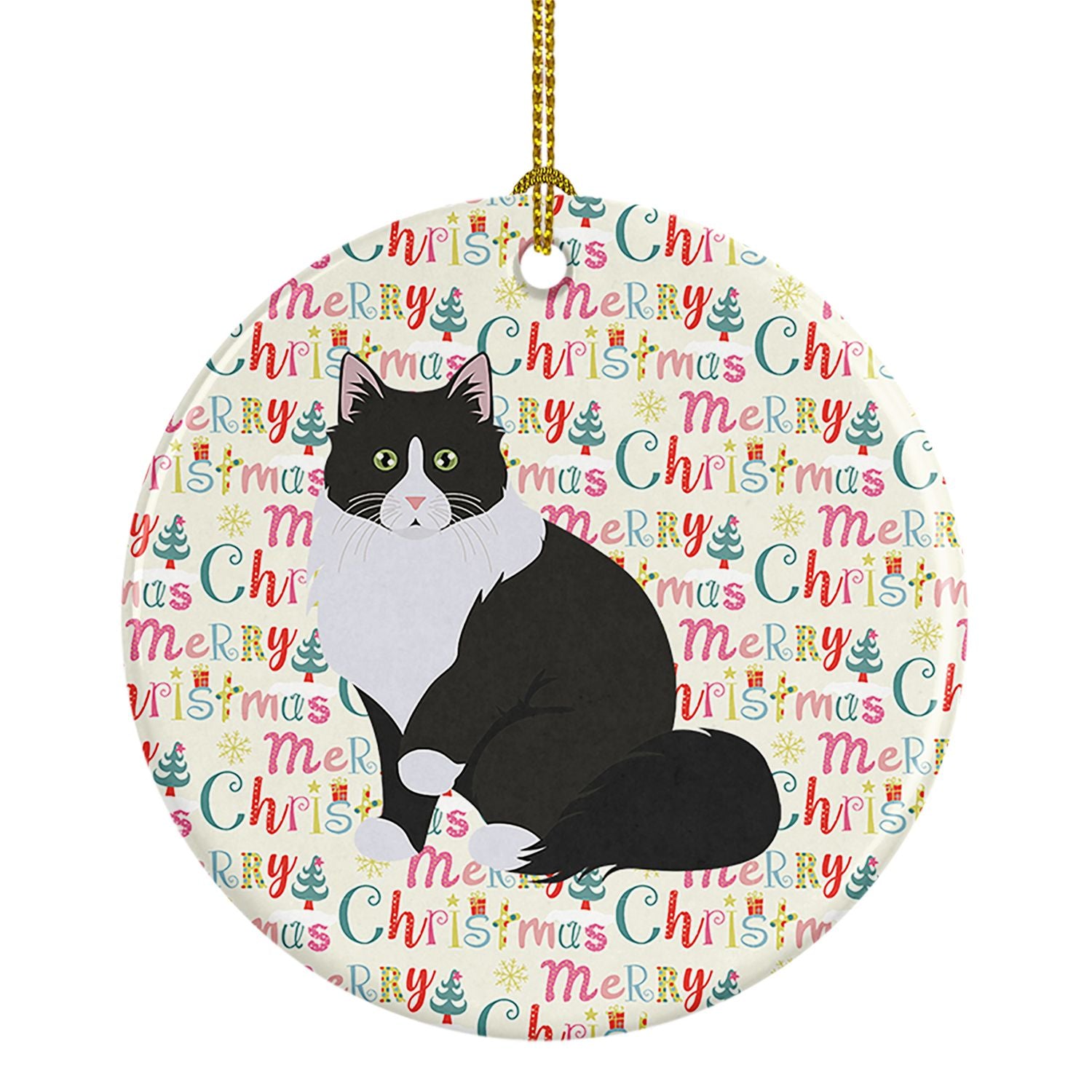 Siberian Forest Cat Christmas Ceramic Ornament Christmas Tree Hanging Decorations for Home Christmas Holiday, Party, Gift, 3 in,
