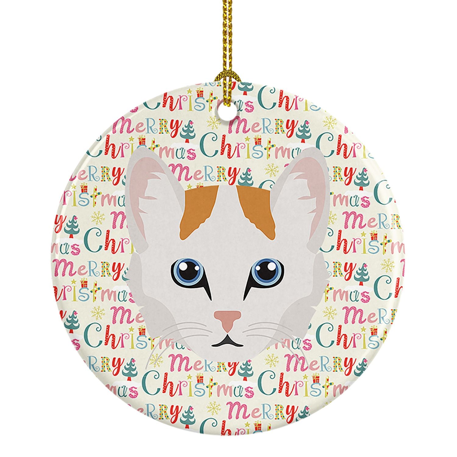 Turkish Van Cat Christmas Ceramic Ornament Christmas Tree Hanging Decorations for Home Christmas Holiday, Party, Gift, 3 in, Mul