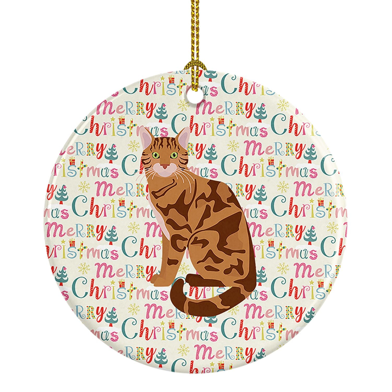 Bengal Cat Christmas Ceramic Ornament Christmas Tree Hanging Decorations for Home Christmas Holiday, Party, Gift, 3 in, Multicol